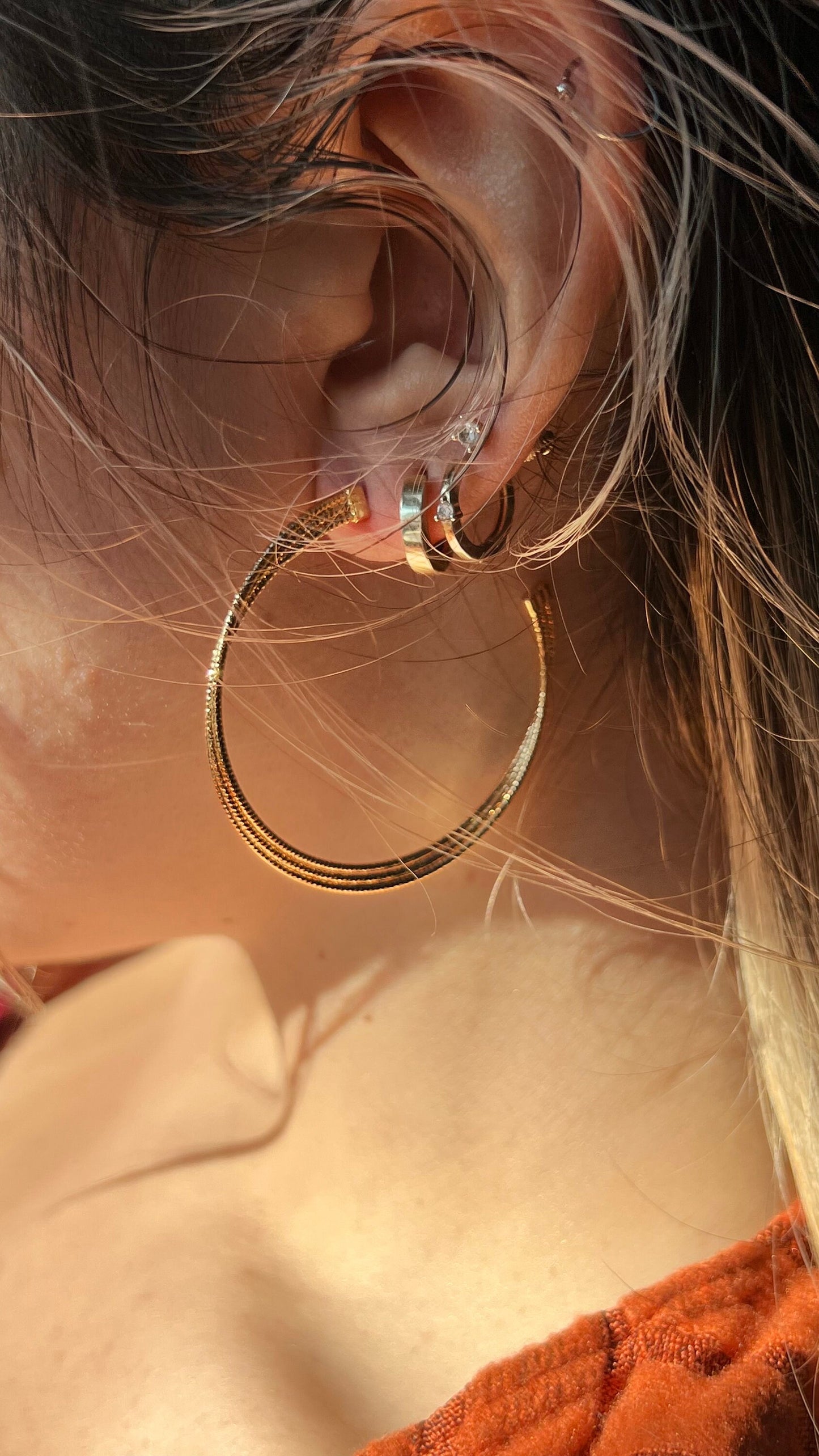 18kt Gold Filled Hoop Earrings: Diamond Cut, 5cm