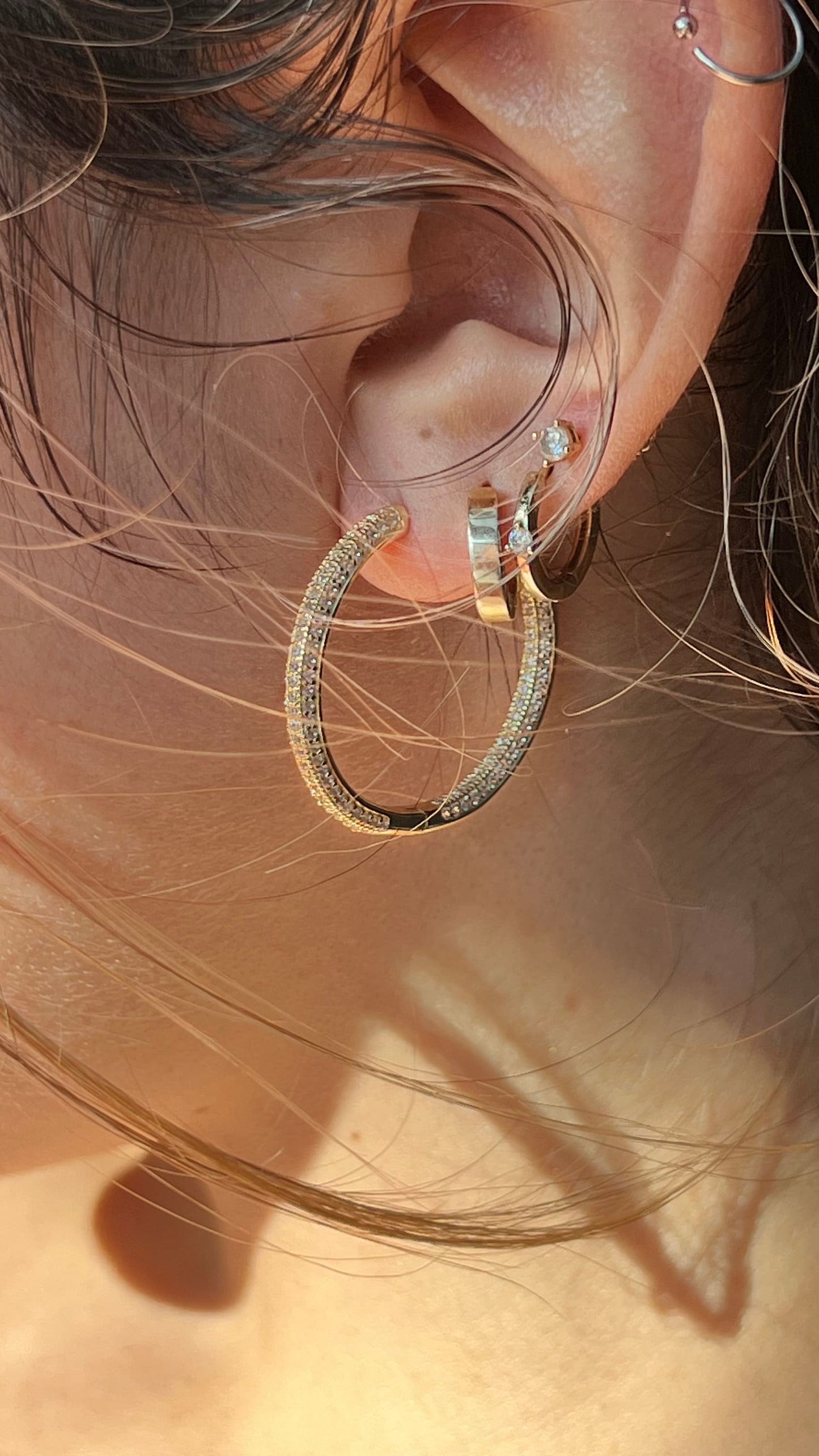 Gold Plated CZ Hoop Earrings: Sterling Silver, 1 Inch