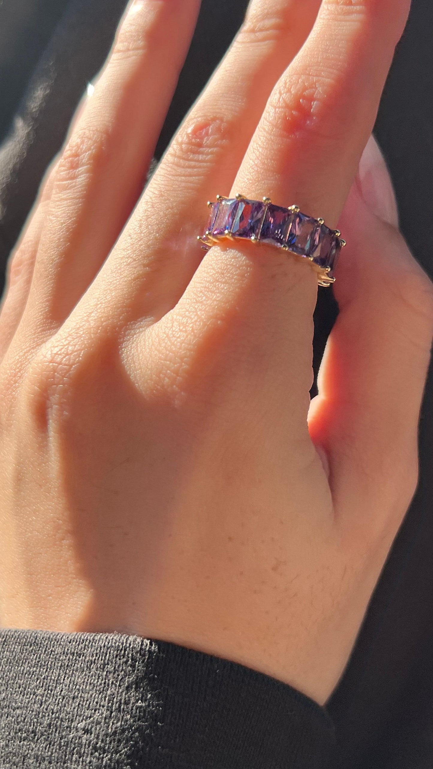Gold Plated Amethyst Eternity Band: Sterling Silver Stackable Ring