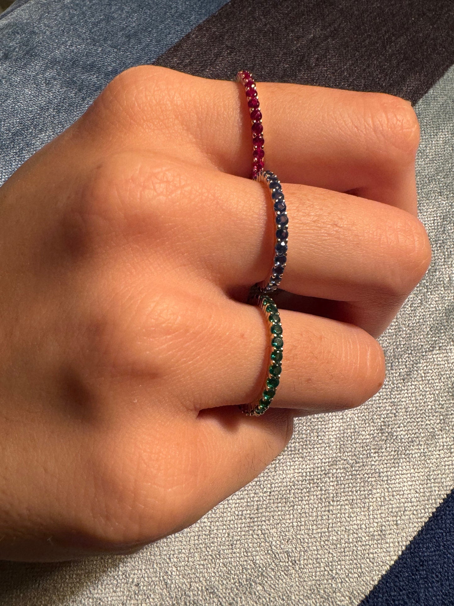 Gemstone Eternity Band: 14K Gold Plated Sterling Silver Stackable Ring