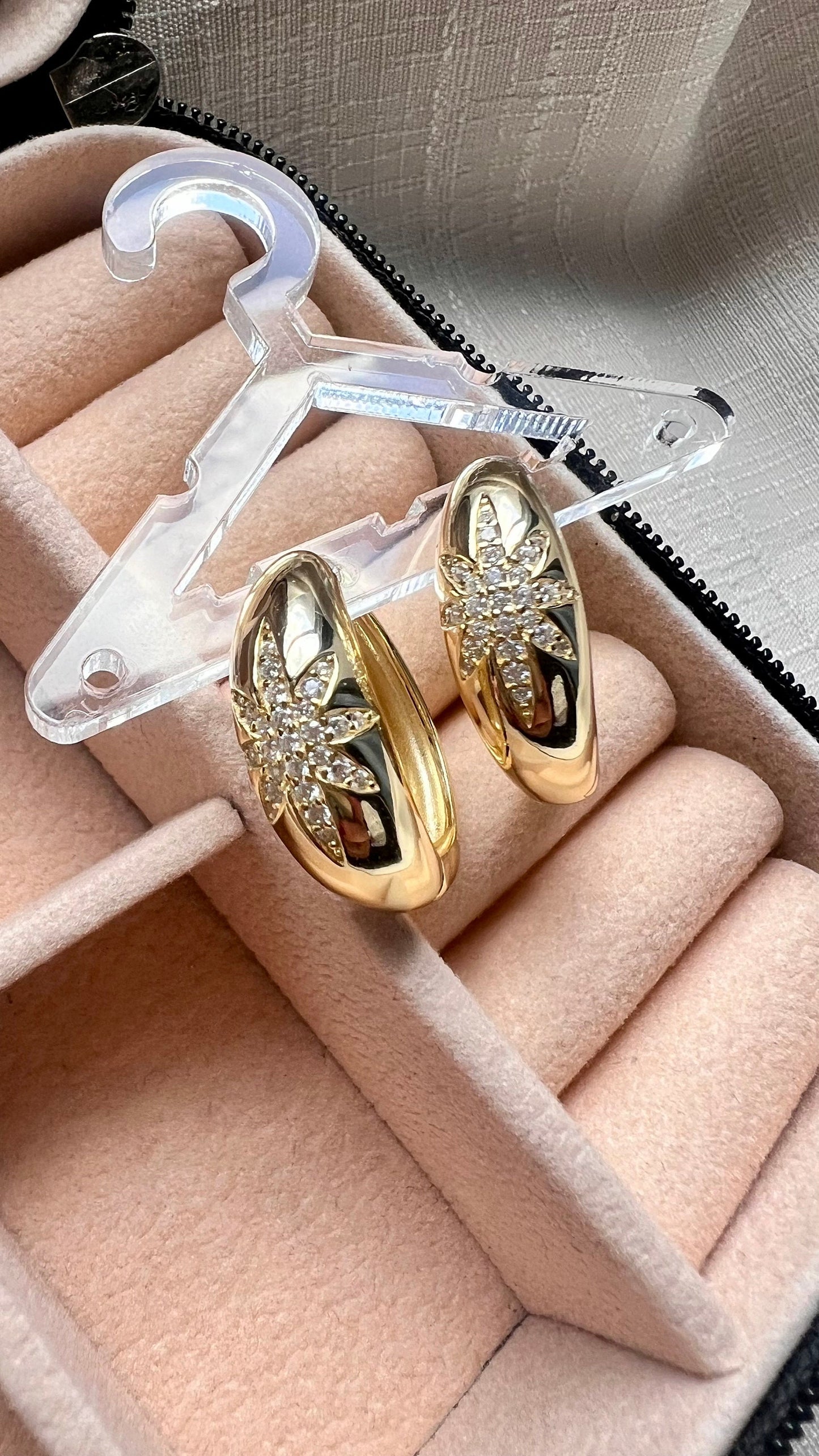 Gold Huggie Hoop Earrings: 14Kt Plated CZ Star Statement Earrings