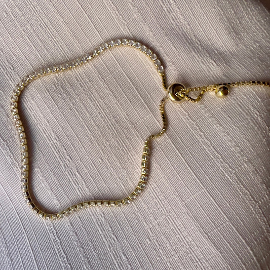 Gold Tennis Bracelet: Adjustable Cubic Zirconia Chain