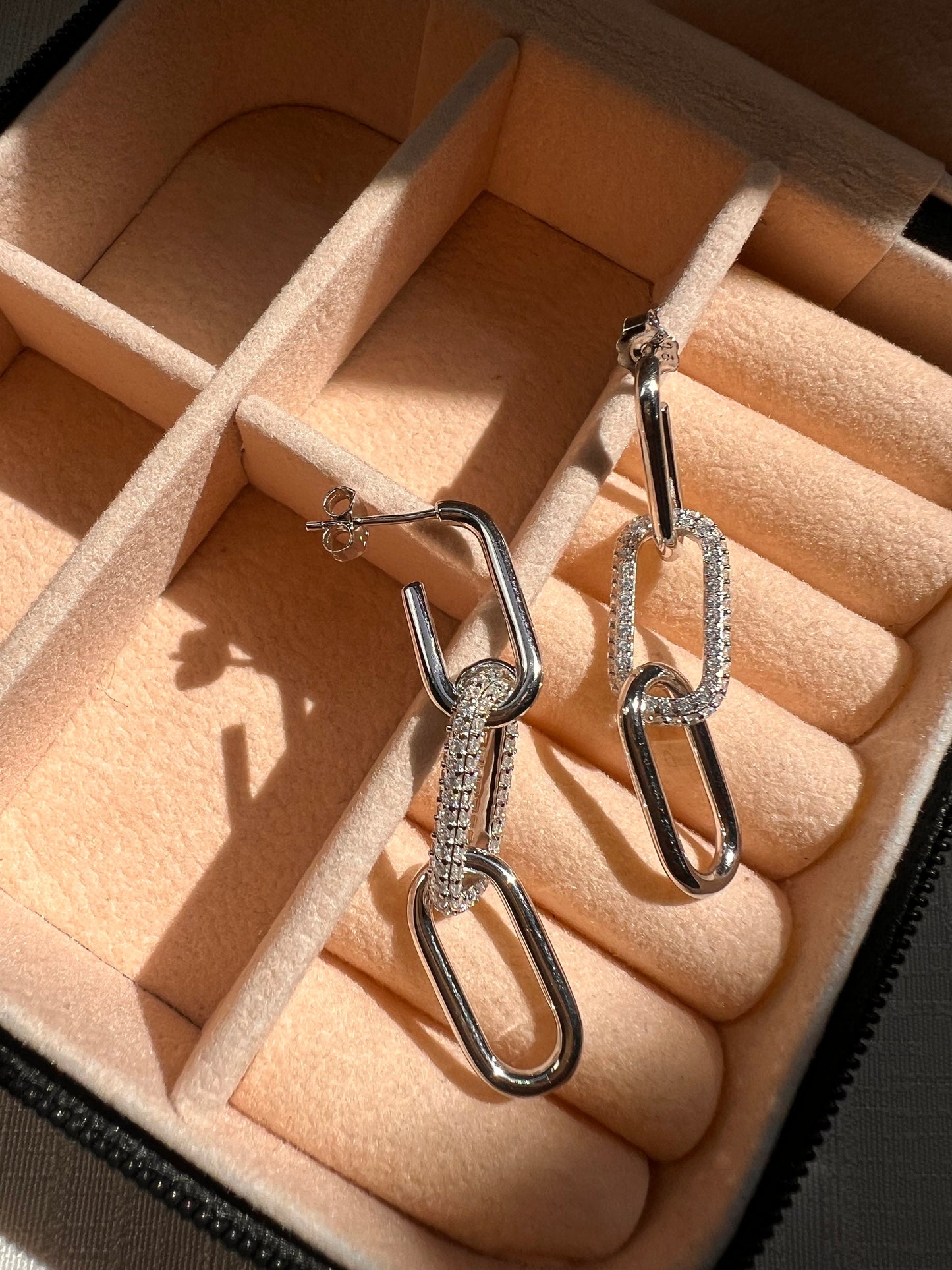Dangle link earrings ,paperclip earrings,link chain earrings,pave link hoop earrings,geometric earrings,dangle earrings,gift for her