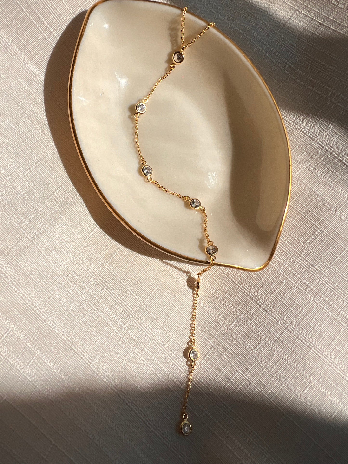 14 K Gold Plated Lariat Necklace with CZ Dainty Layering necklace minimalist gold jewelry CZ drop pendant gift for her everyday jewelry