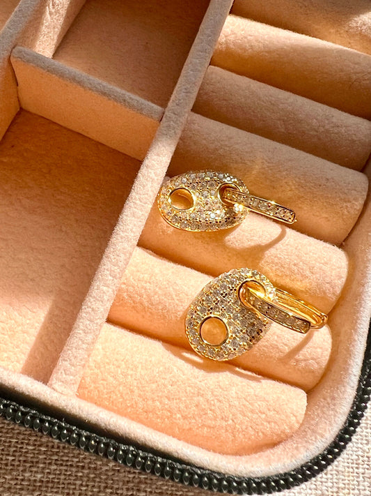 Gold Mariner Huggie Earrings: Cubic Zirconia Dangle, Sterling Silver