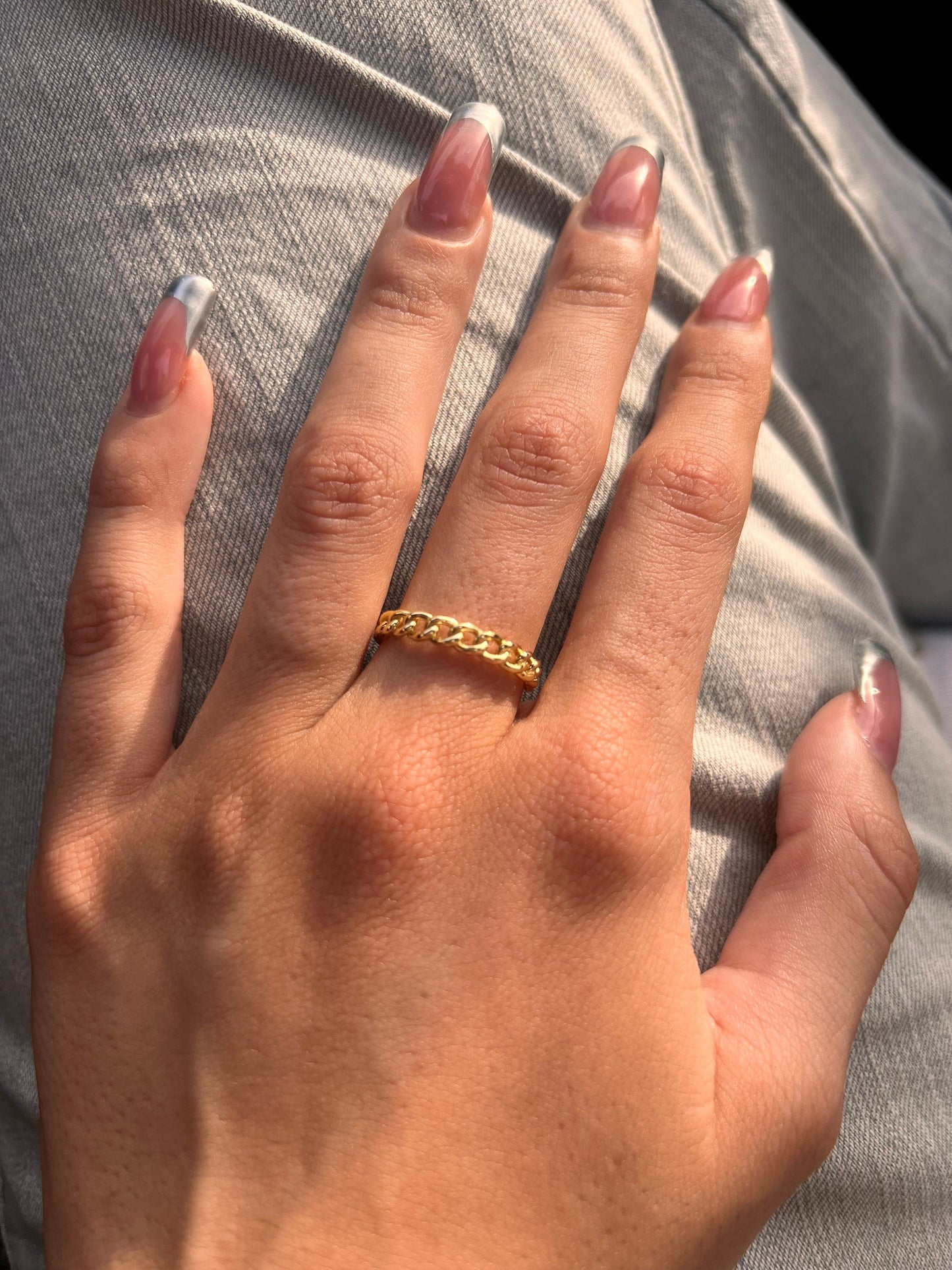 Gold link ring ,chain ring solid chain link ring , gold chain link ring ,stackable open chain link ring , dainty rings for women,gold ring