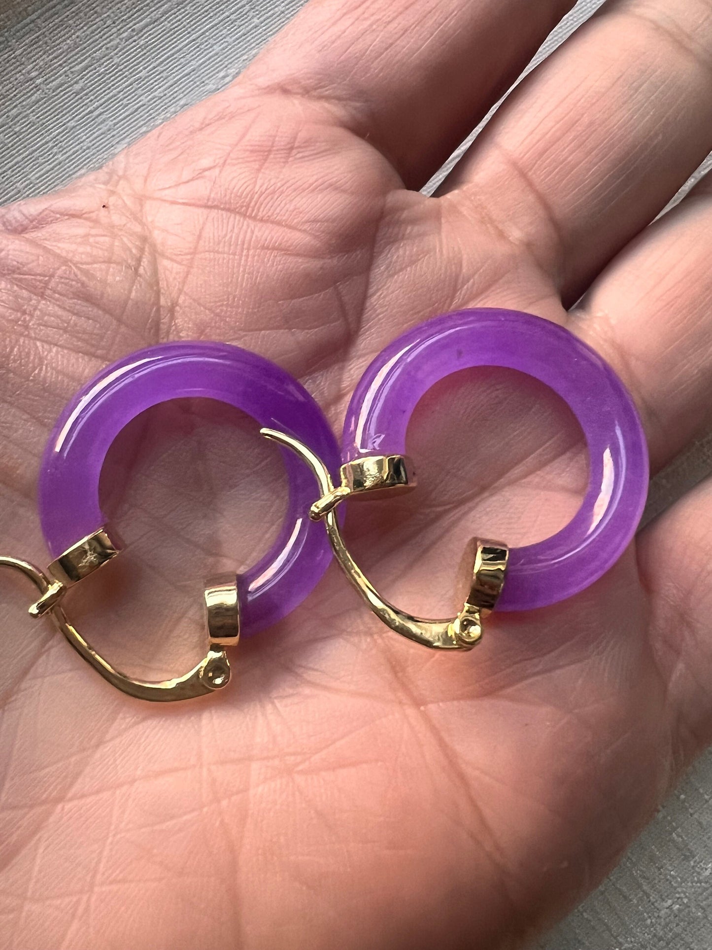 Purple Jade Gold Filled Hoop Earrings: Elegant Gemstone Jewelry
