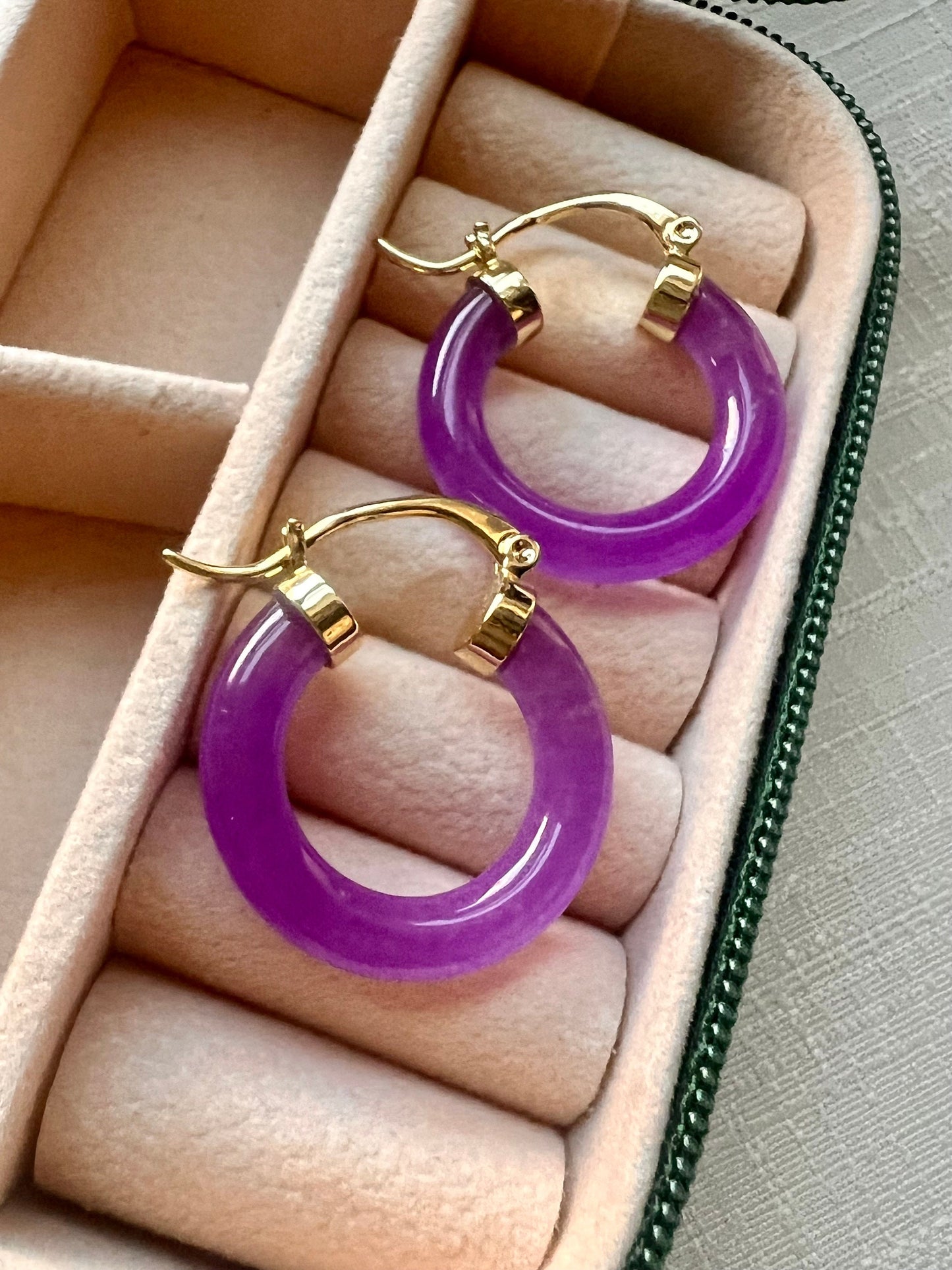 Purple Jade Gold Filled Hoop Earrings: Elegant Gemstone Jewelry