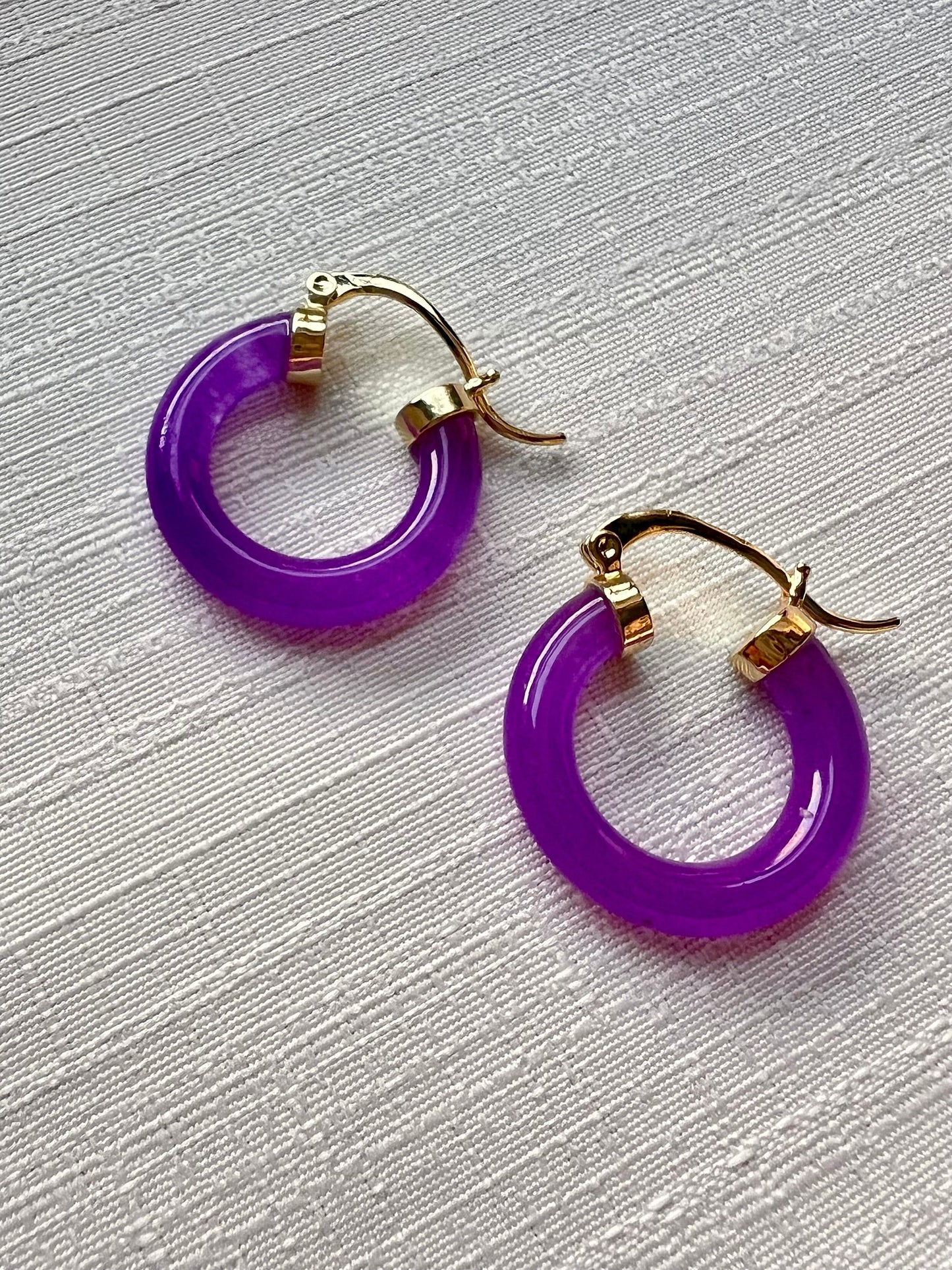 Purple Jade Gold Filled Hoop Earrings: Elegant Gemstone Jewelry
