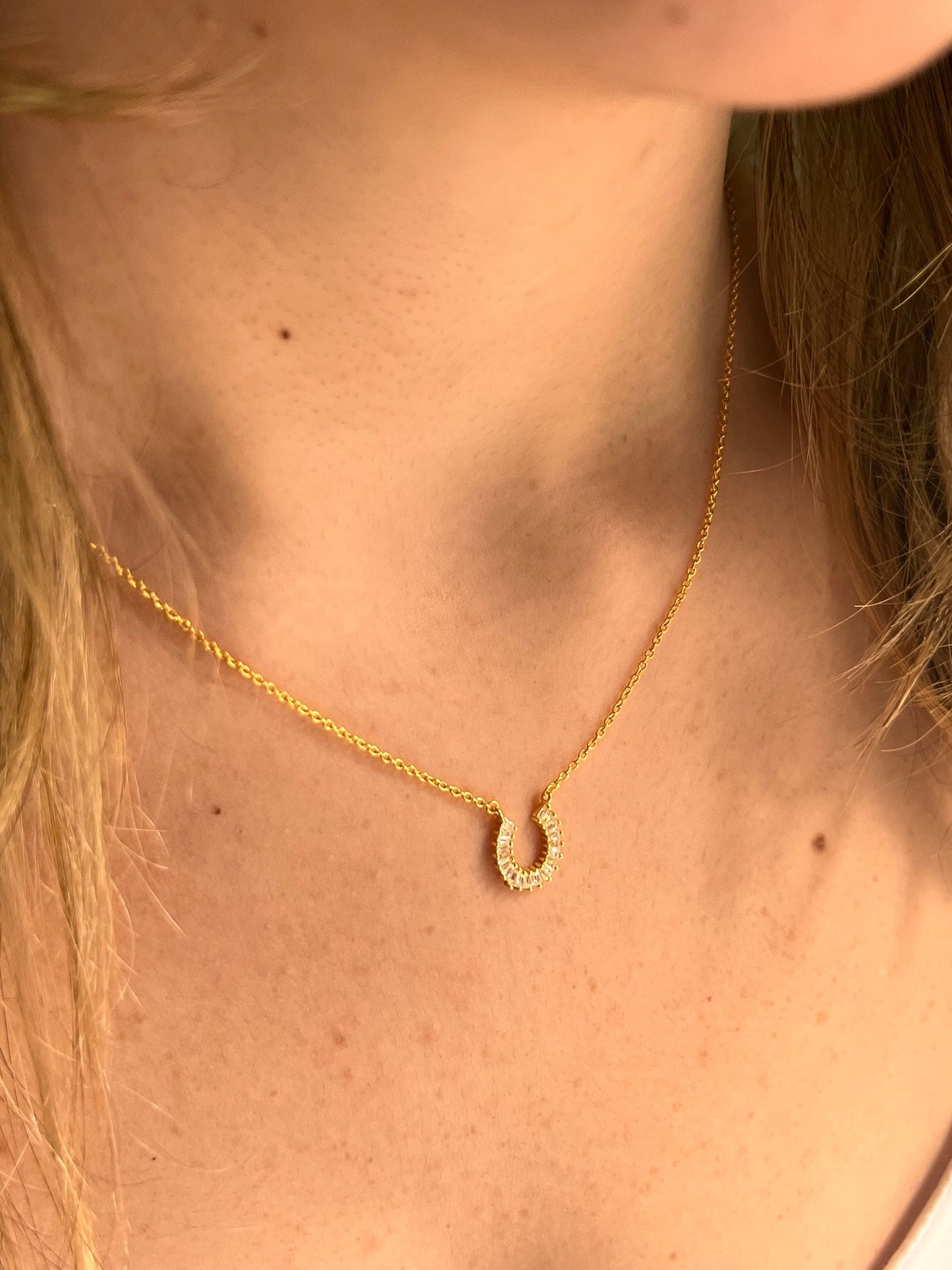 Gold Horseshoe Necklace: Cubic Zirconia Luck Jewelry
