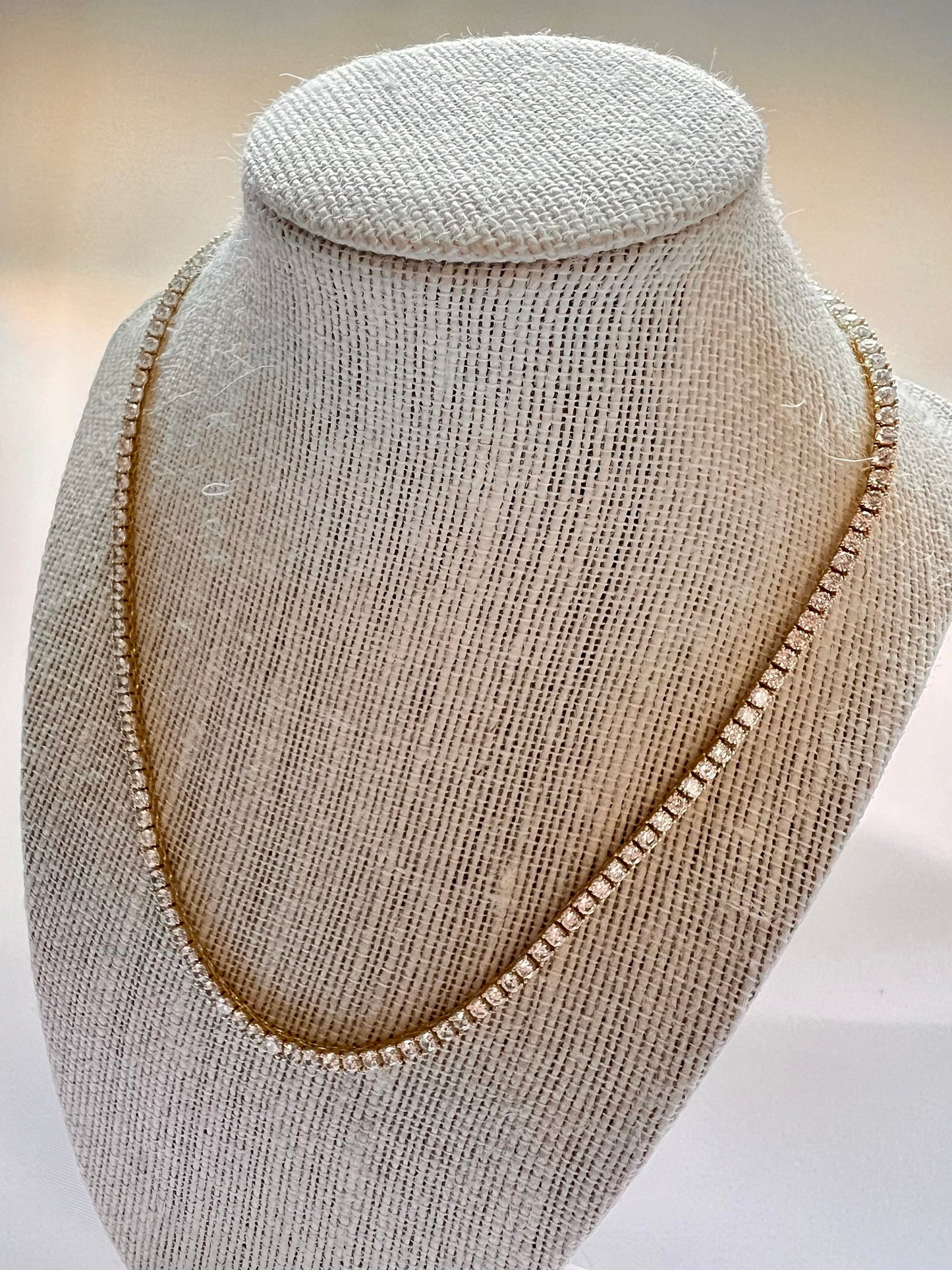 Gold Plated Tennis Necklace: Cubic Zirconia Sterling Silver Bridal Jewelry,Tennis Necklace,Layering Necklace,Gold Stacking Necklace