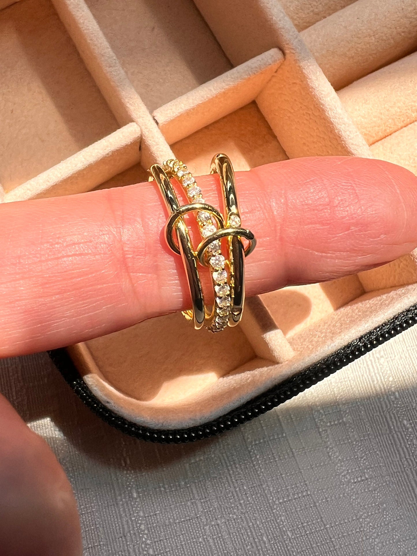 Gold Plated Multi Band Ring: Cubic Zirconia Interlocked Ring