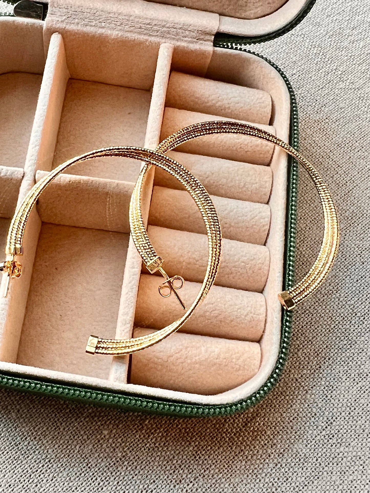 18kt Gold Filled Hoop Earrings: Diamond Cut, 5cm