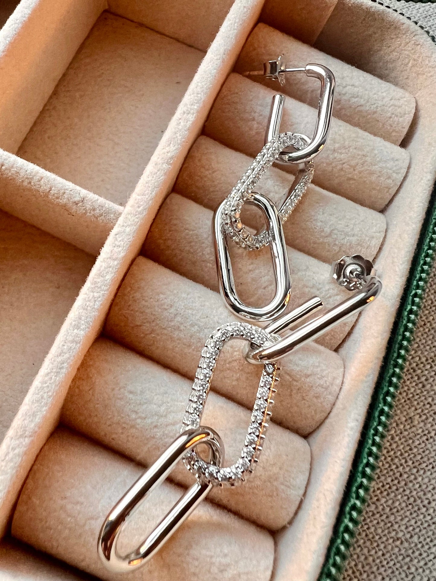 Dangle link earrings ,paperclip earrings,link chain earrings,pave link hoop earrings,geometric earrings,dangle earrings,gift for her