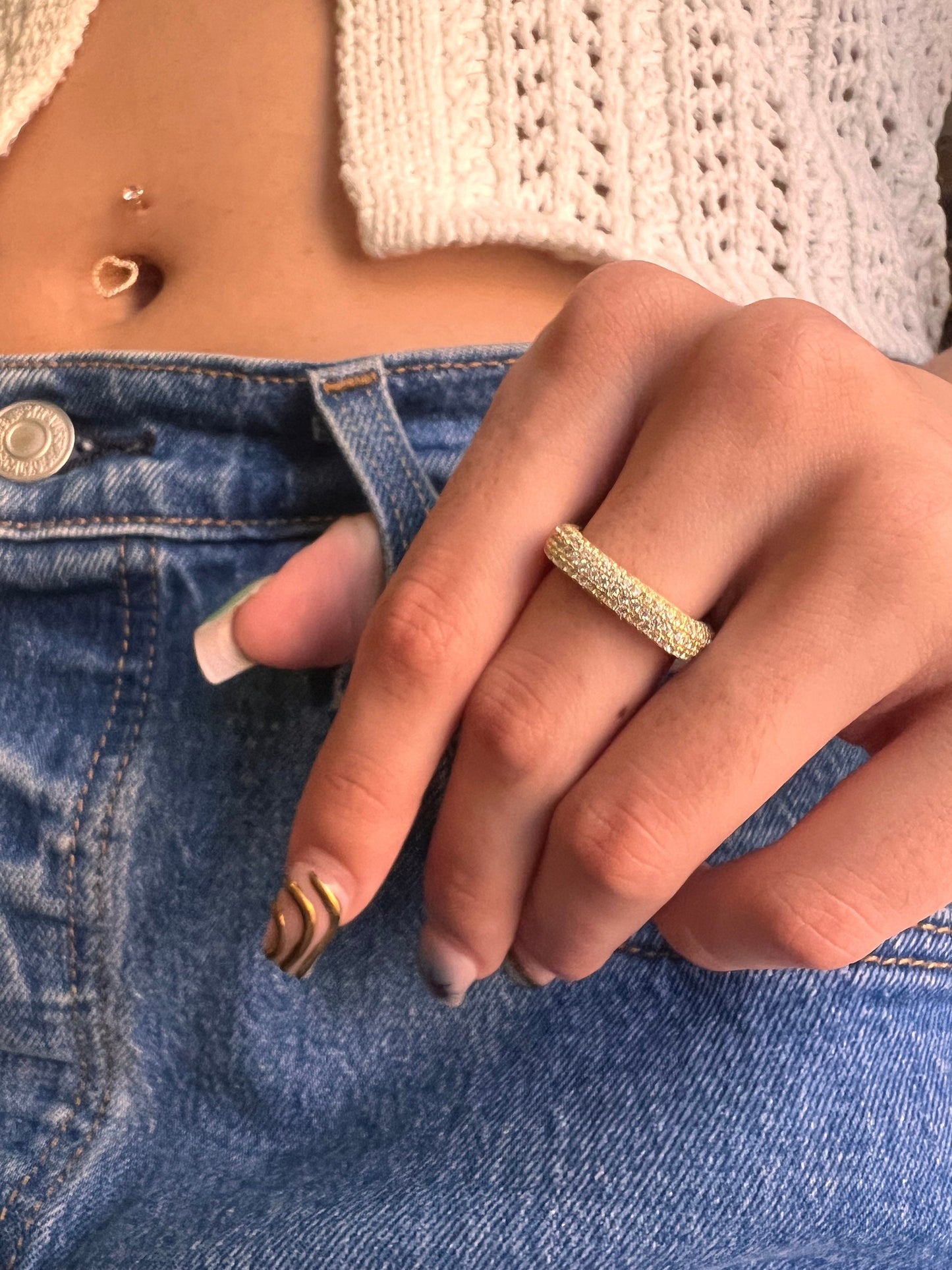 Gold-Plated Pavé Cubic Zirconia Eternity Band Ring