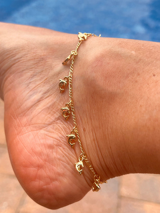 Gold-Filled Dolphin Charm Anklet: Summer Beach Jewelry