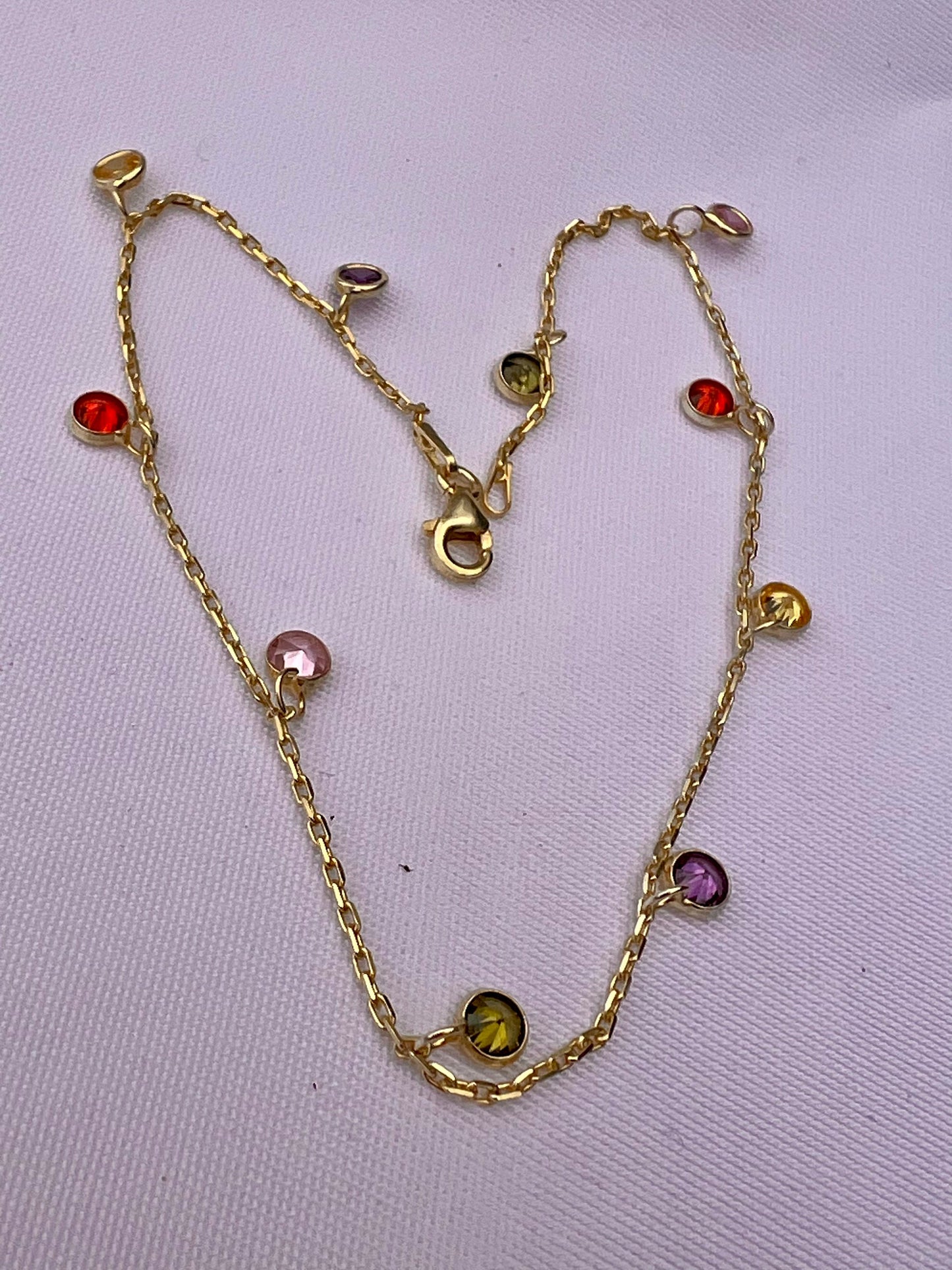 Gold-Plated Multicolor Cubic Zirconia Dangling Ankle Bracelet