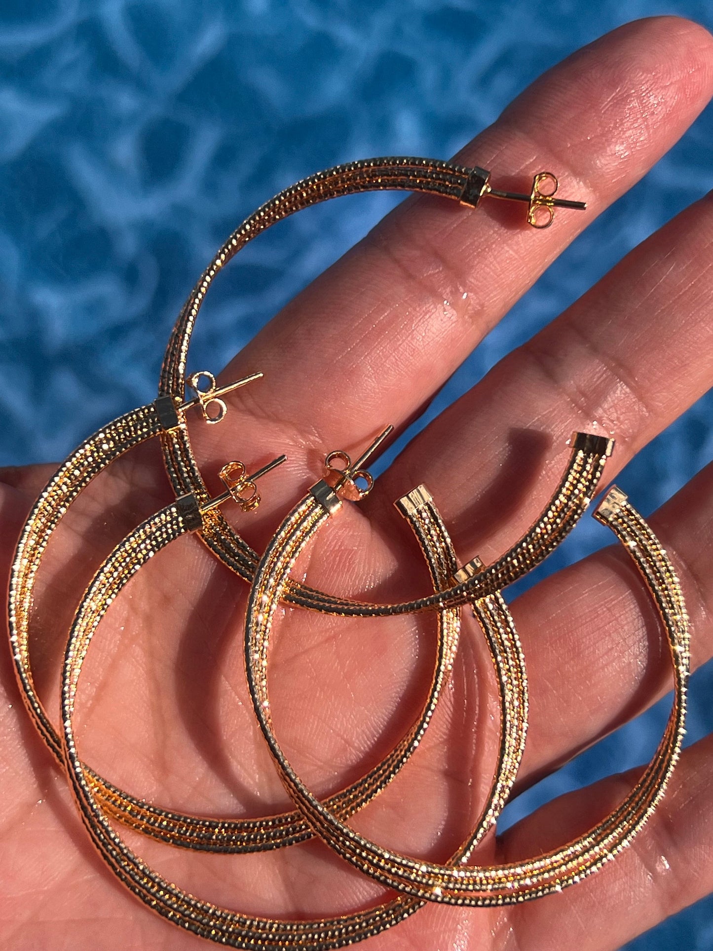 18kt Gold Filled Hoop Earrings: Diamond Cut, 5cm