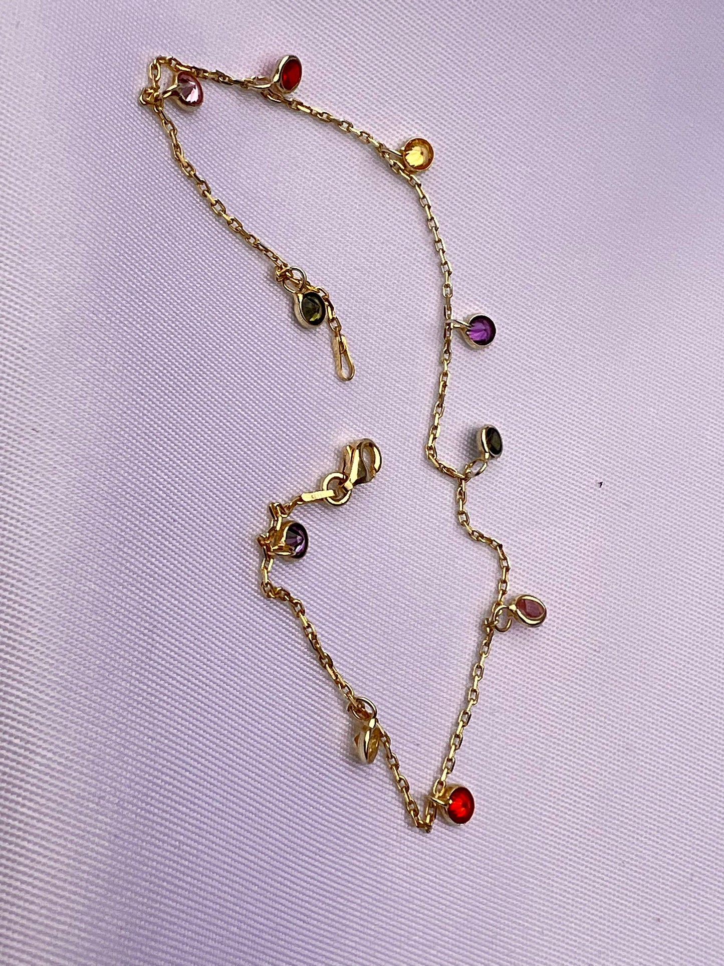 Gold-Plated Multicolor Cubic Zirconia Dangling Ankle Bracelet