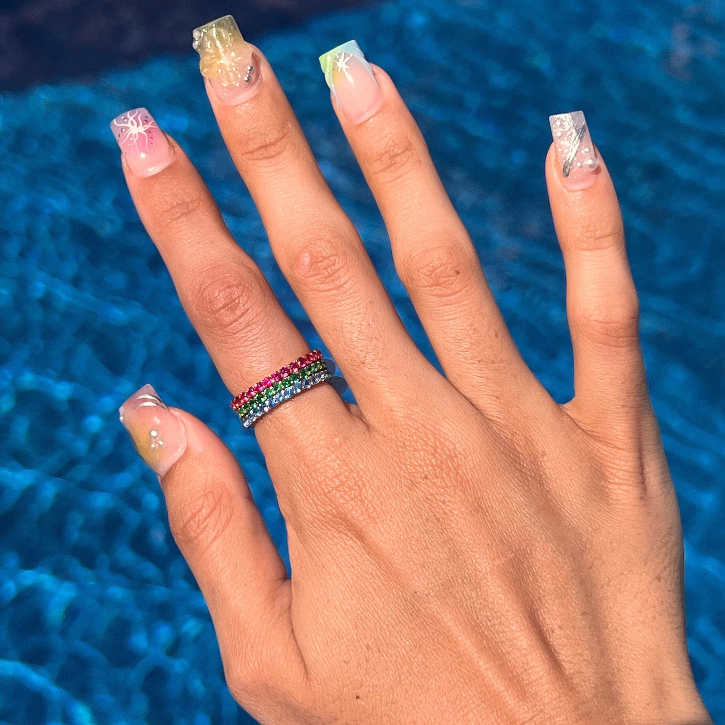 Gemstone Eternity Band: 14K Gold Plated Sterling Silver Stackable Ring