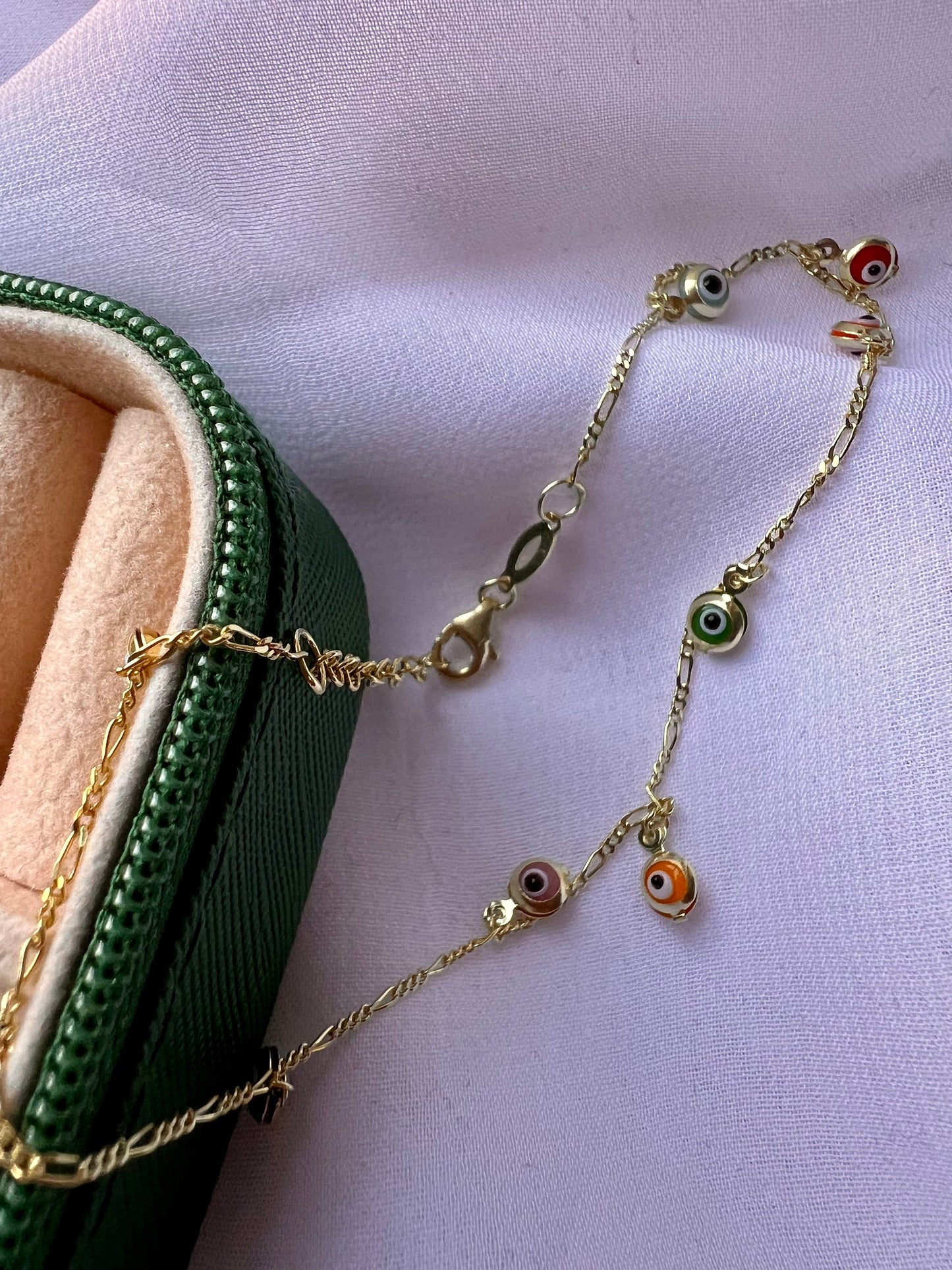 Gold Plated Evil Eye Anklet: Multicolor Boho Charm Bracelet