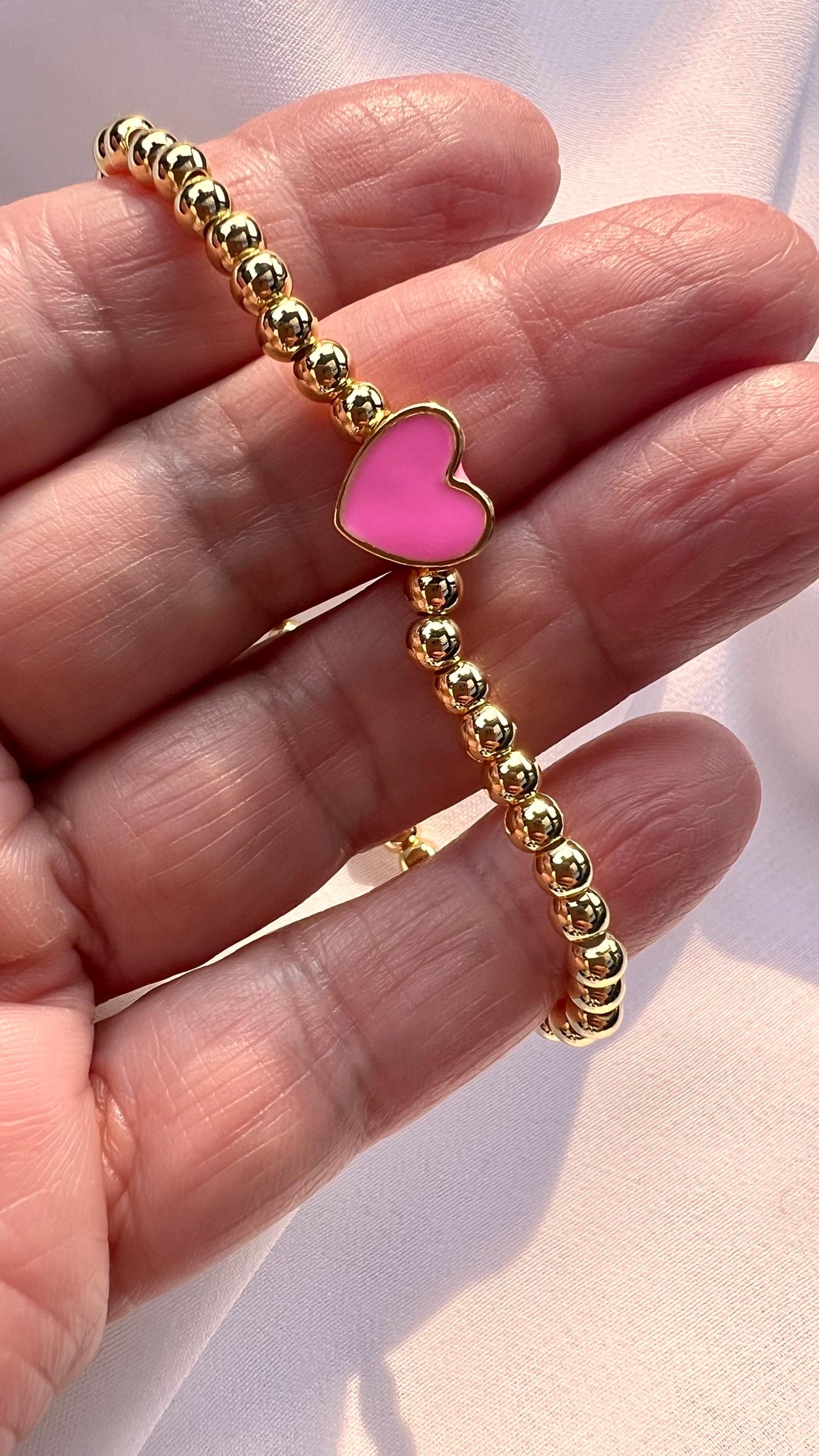 Gold-Filled Beaded Heart Bracelet: Stretchy Stackable Design