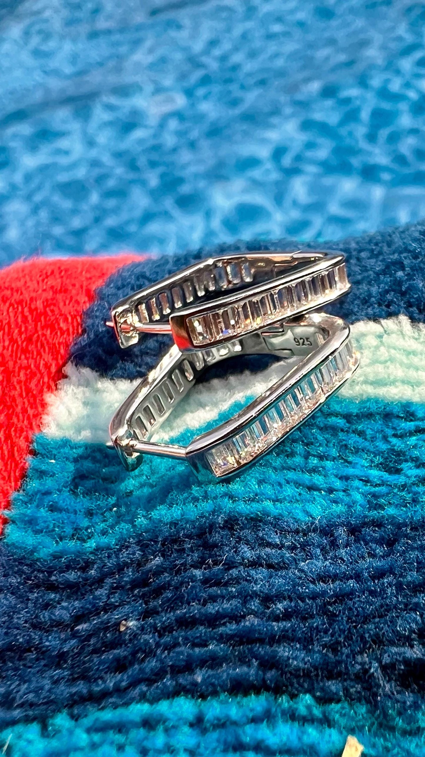Sterling Silver Square Hoop Earrings: Baguette Cubic Zirconia Huggies