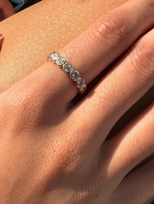 Sterling Silver Eternity Band: Round Cubic Zirconia Bezel Ring