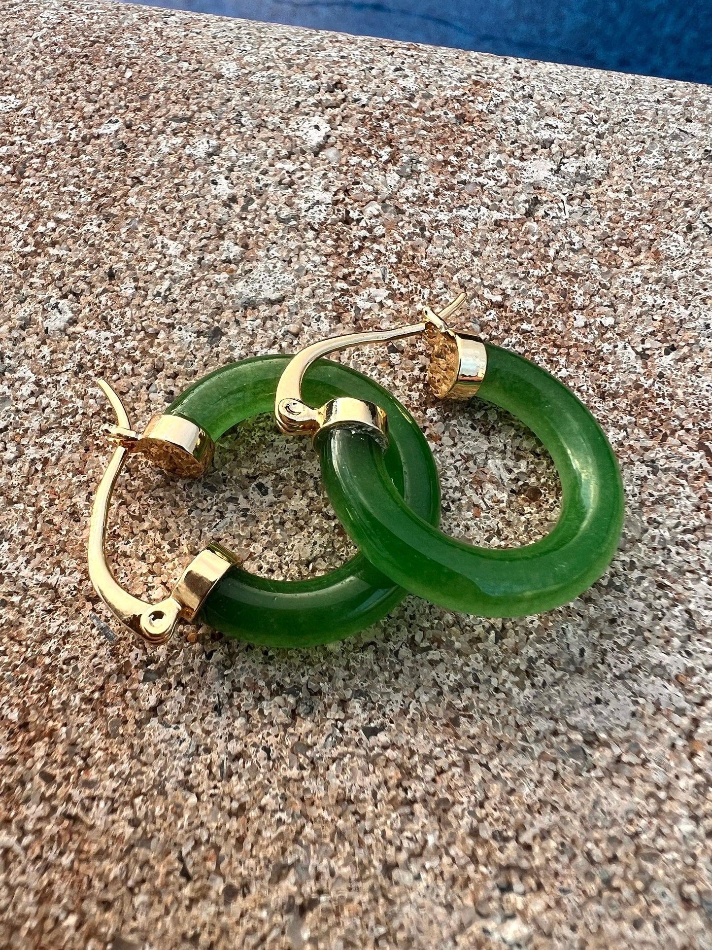 Green Jade Hoop Earrings: 18Kt Gold Filled, Gemstone Statement Earrings Boho Chic Jewelry,Girlfriend Gift