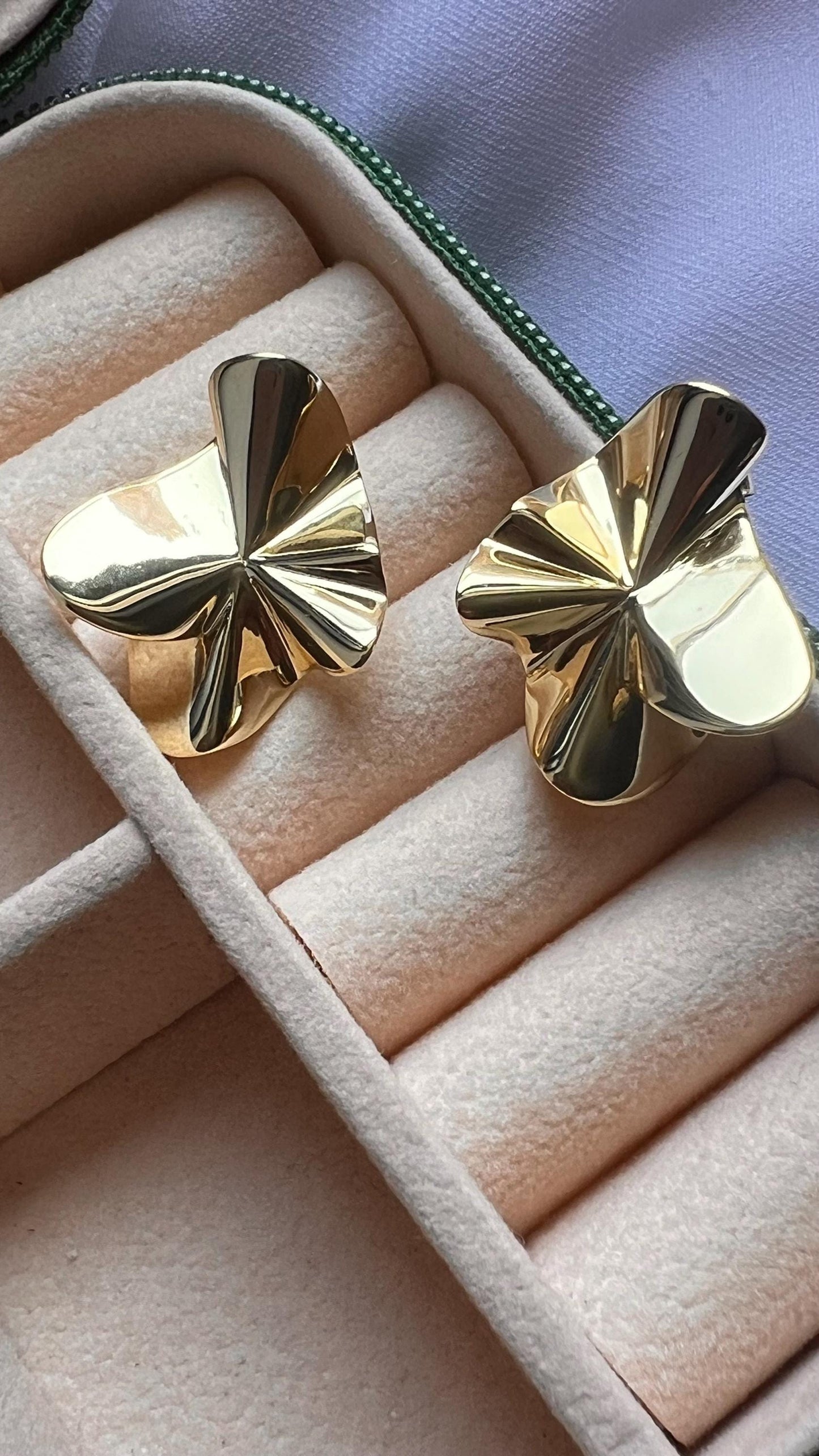 Gold Crumpled Post Earrings: Abstract Trendy Studs