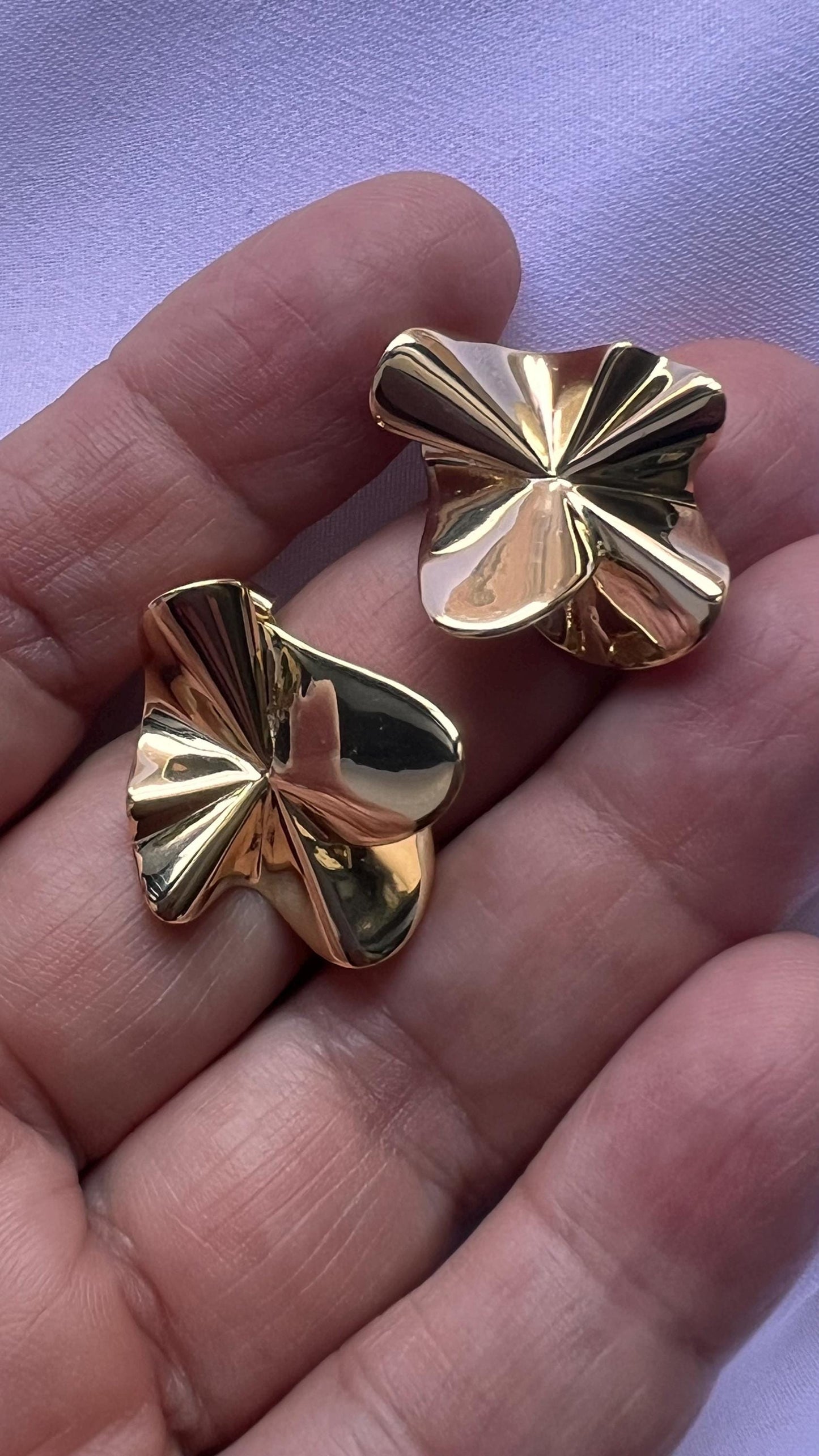 Gold Crumpled Post Earrings: Abstract Trendy Studs