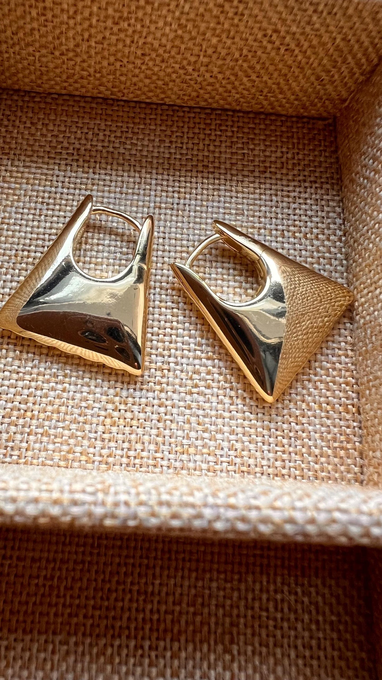 14K Gold Plated Triangular Hoop Earrings: Puffy Chunky Huggies