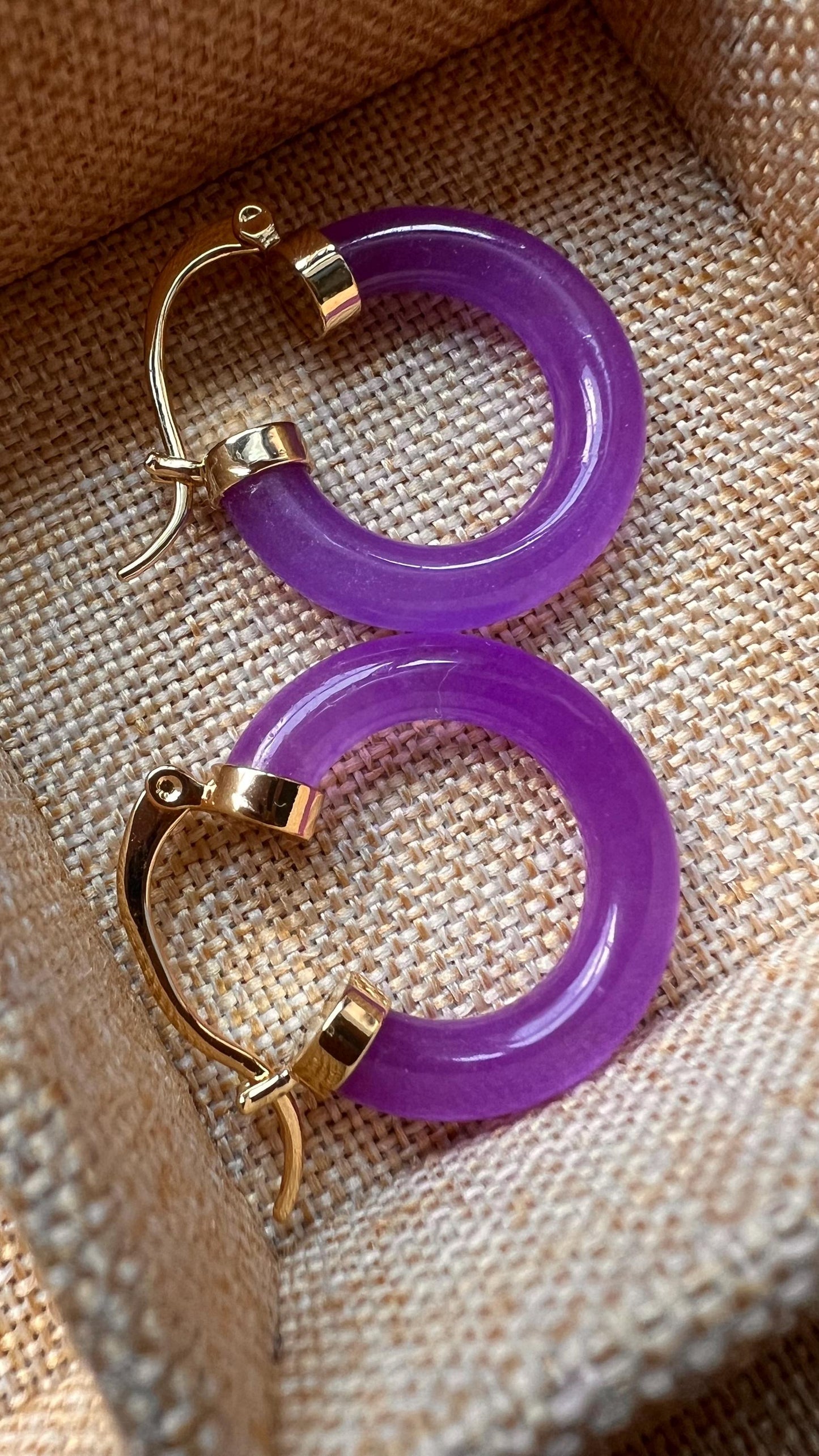 Purple Jade Gold Filled Hoop Earrings: Elegant Gemstone Jewelry