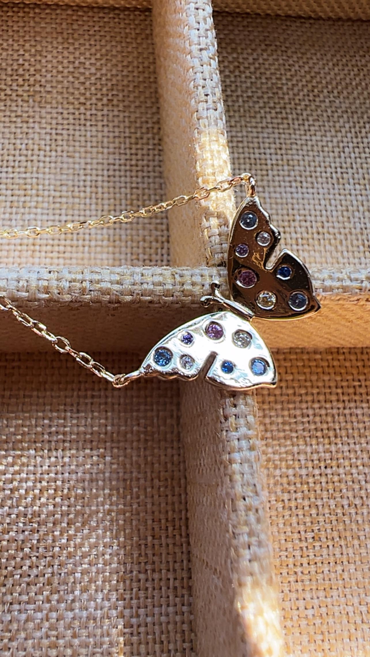 14k Gold Plated Butterfly Necklace: Colorful Charm Layering Necklace