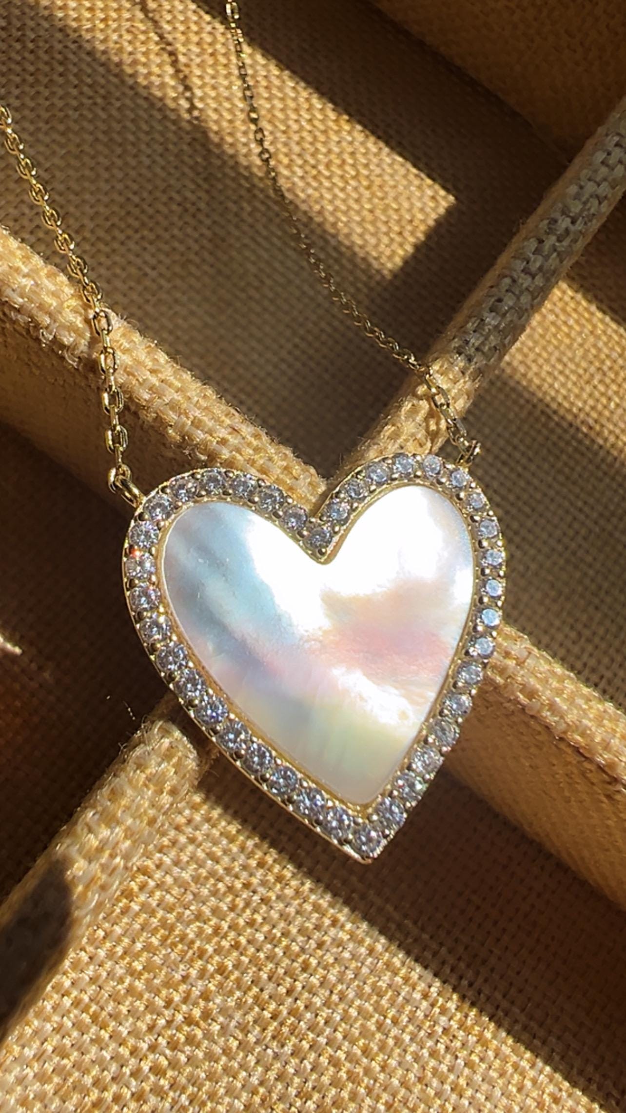 Mother of Pearl Heart Necklace: 14k Gold Plated CZ Pave Setting Necklace,Heart Shaped Necklace,Love Jewelry,Anniversary Jewelry,Gift for her