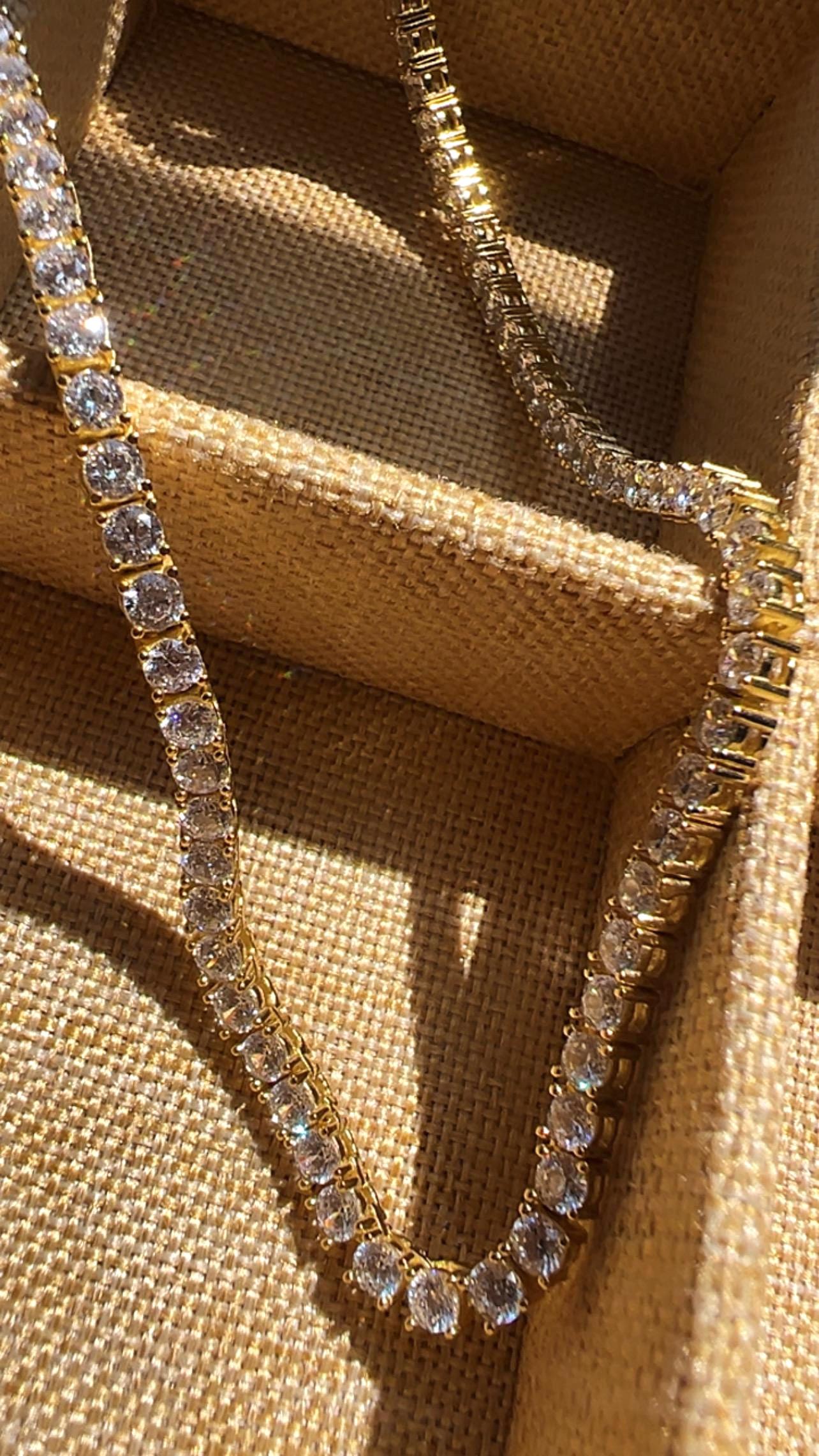 Gold Plated Tennis Necklace: Cubic Zirconia Sterling Silver Bridal Jewelry,Tennis Necklace,Layering Necklace,Gold Stacking Necklace
