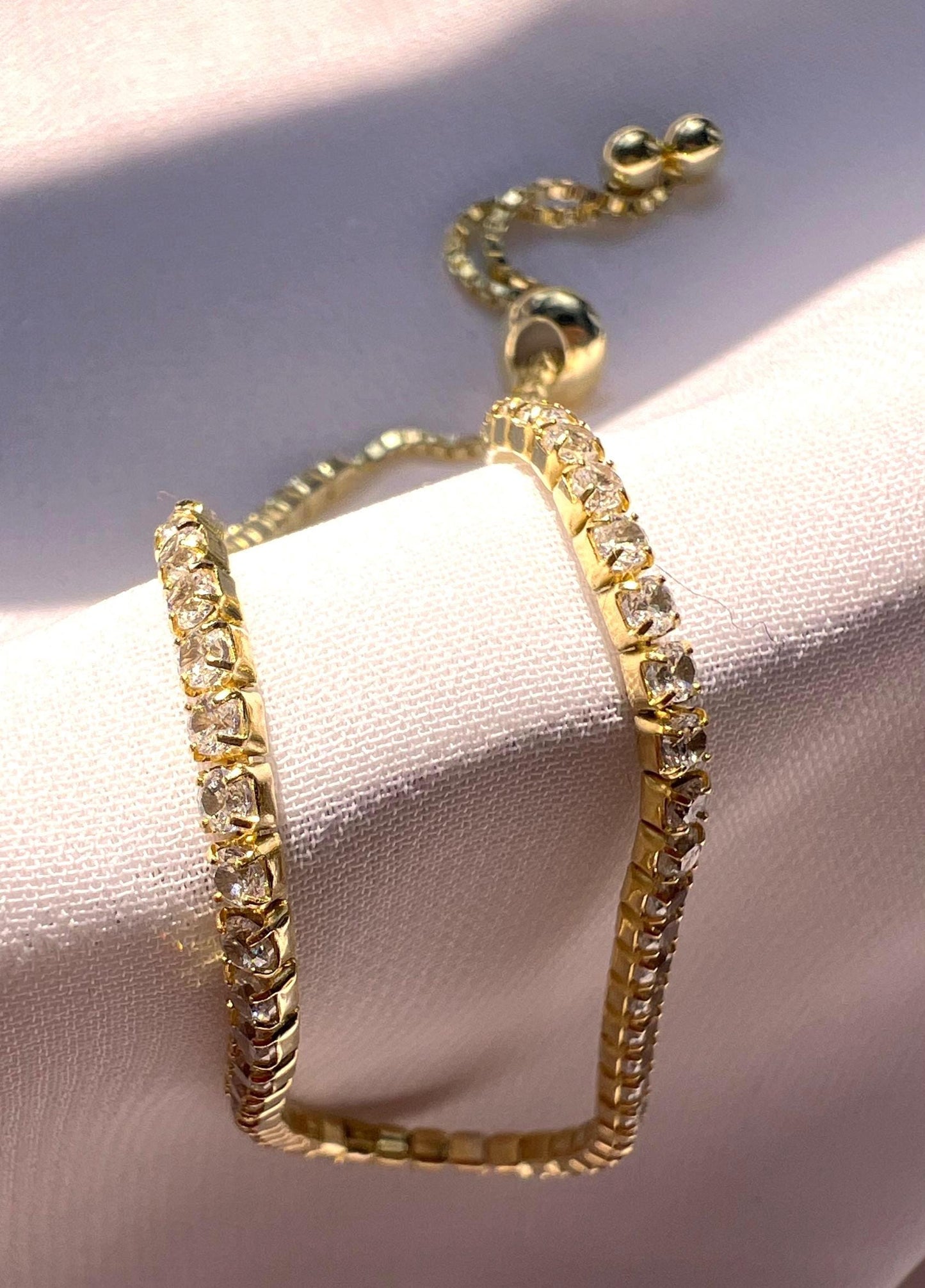 Gold Tennis Bracelet: Adjustable Cubic Zirconia Chain