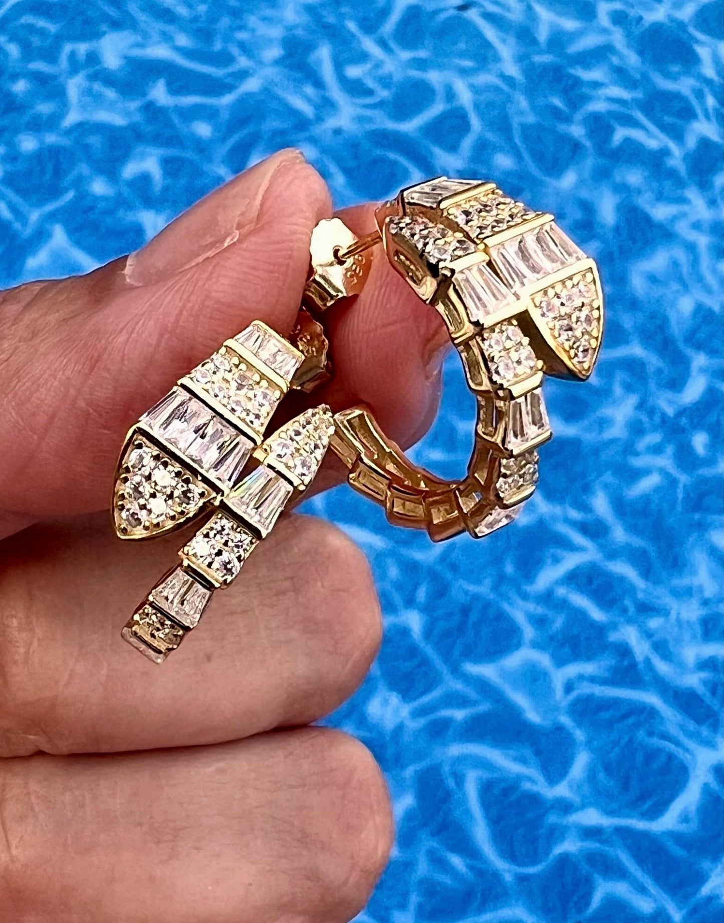 Gold Plated Snake Hoop Earrings: Cubic Zirconia Statement Jewelry