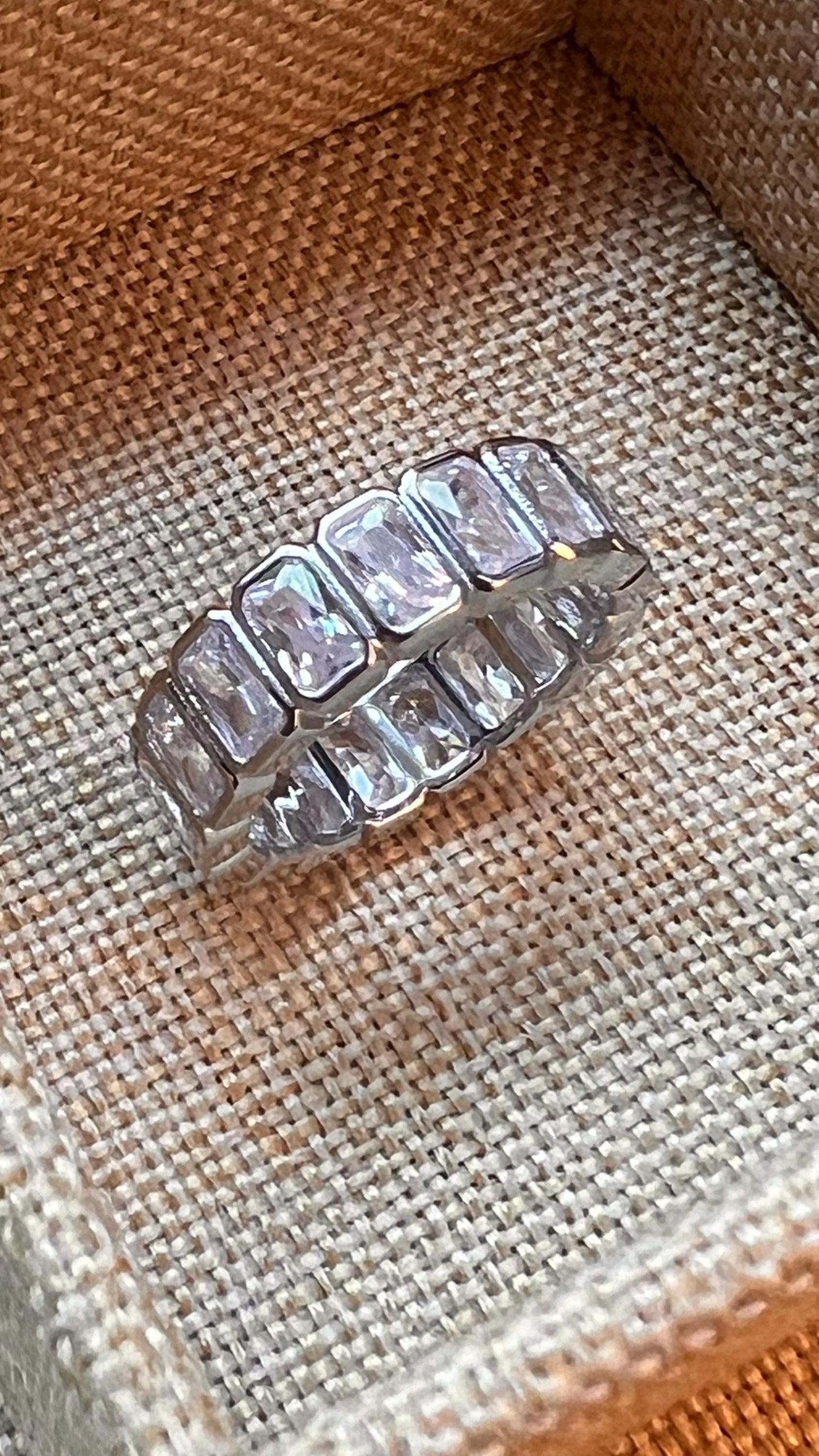 14k Gold Plated Eternity Band, Emerald Cut CZ Stacking Ring,Emerald Cut Bezel Set Full Eternity Band,Stackable Eternity Band,Wedding Band