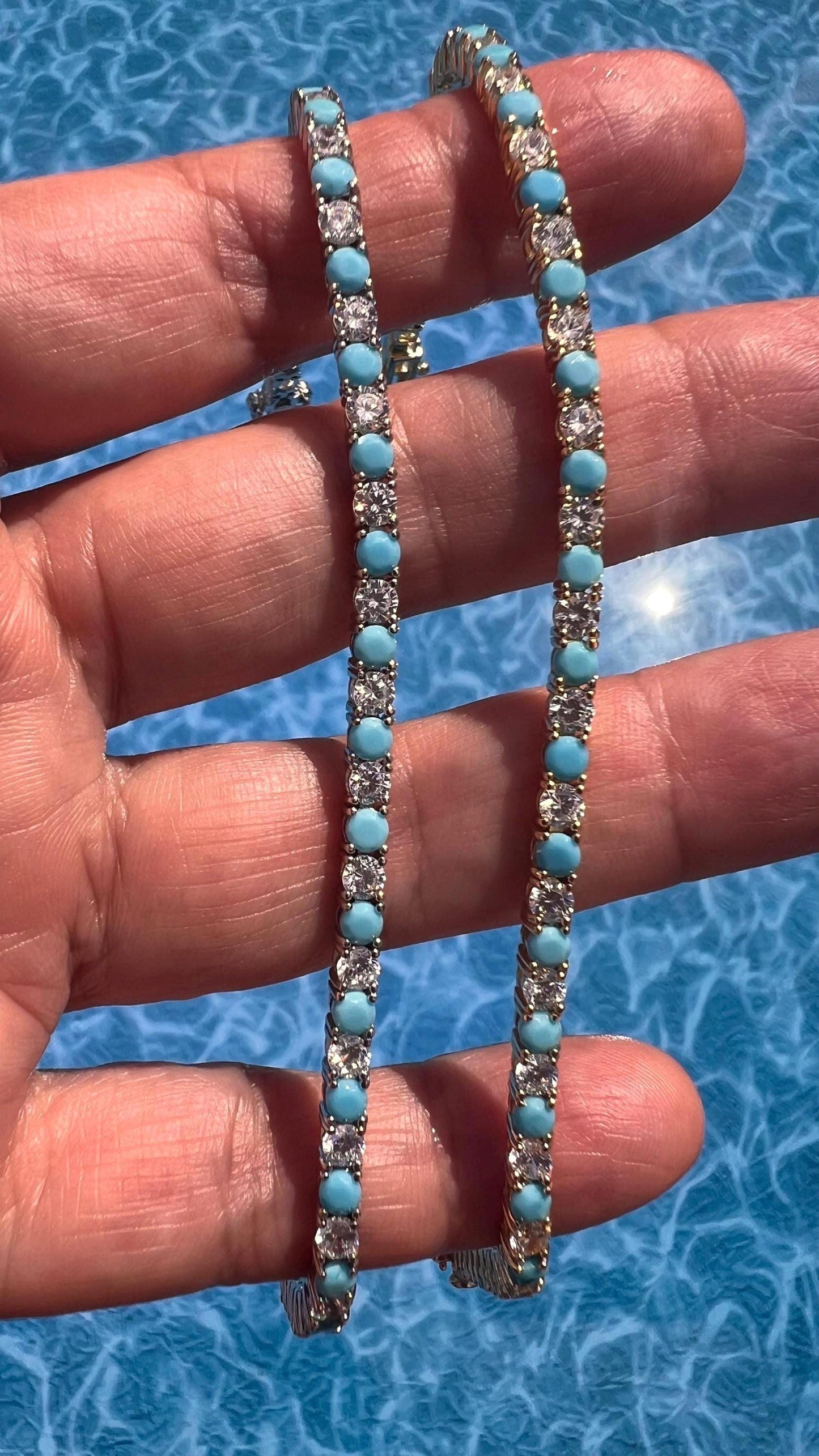Sterling Silver Turquoise Tennis Bracelet with Cubic Zirconia