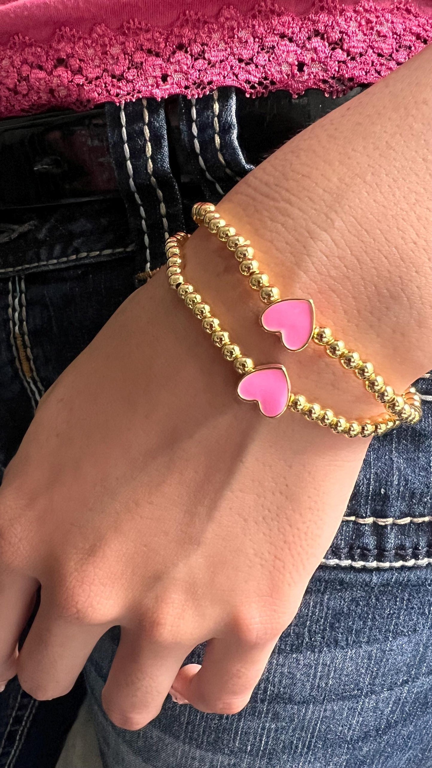 Gold-Filled Beaded Heart Bracelet: Stretchy Stackable Design
