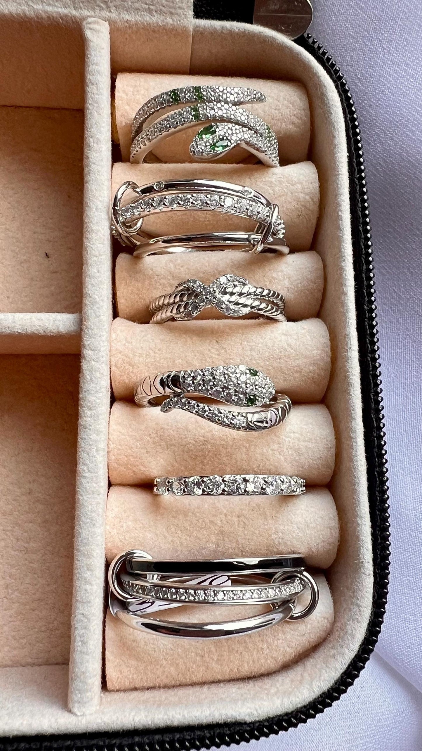 Silver ring  , silver ring for women , silver snake ring , cubic zirconia ring , sterling silver snake ring, summer jewelry , emerald ring