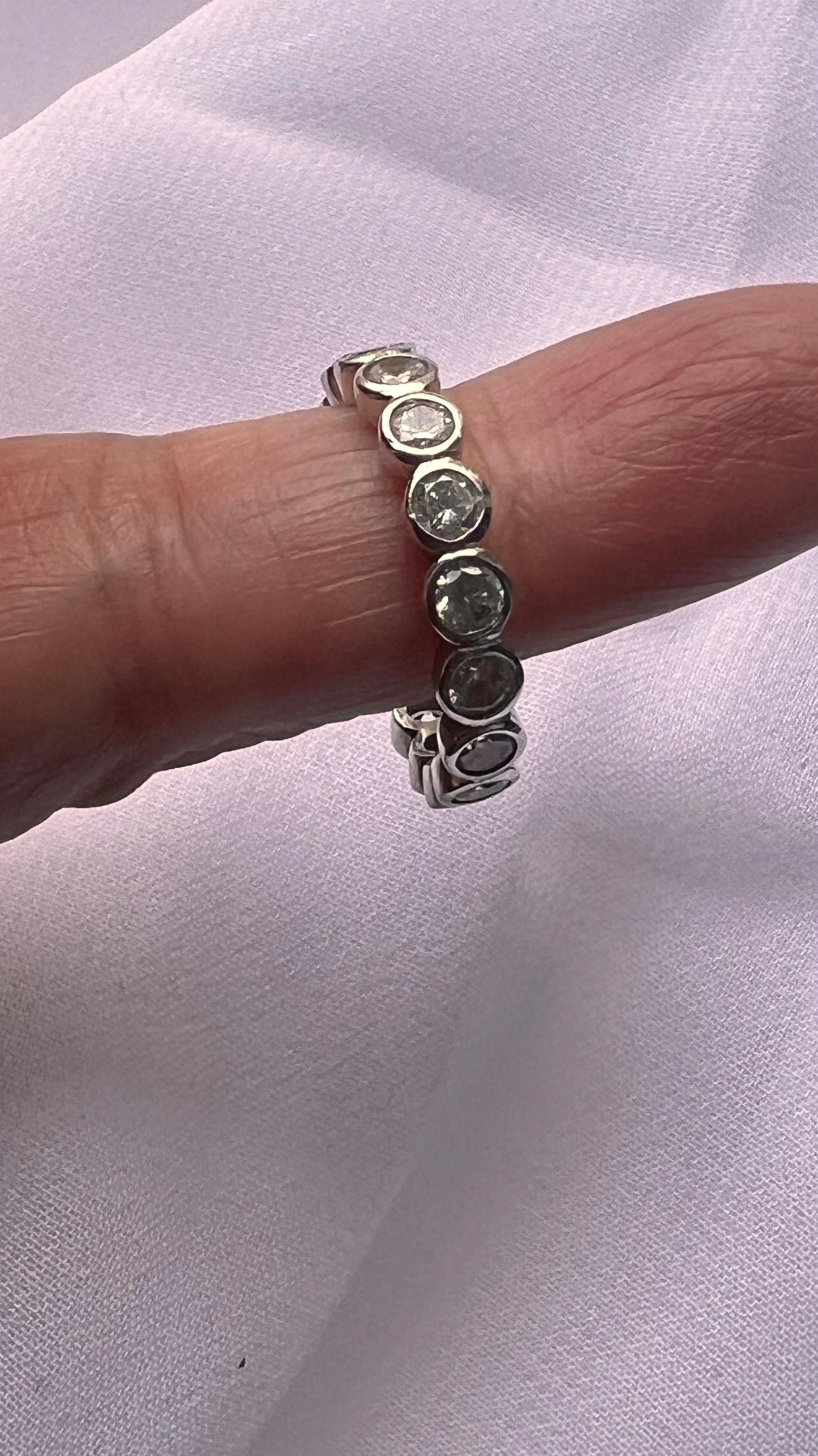Sterling Silver Eternity Band: Round Cubic Zirconia Bezel Ring