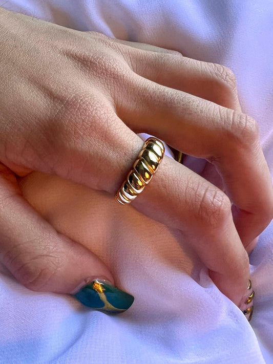 Croissant Ring: Braided Statement Band,Twist Ring,Signet Ring,Dome Ring,Rope Ring,14 K gold plated ring,Gift for her
