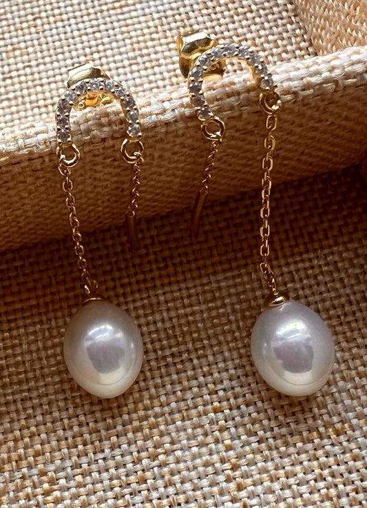 Gold-Plated Freshwater Pearl Dangle Earrings: Elegant Bridal Jewelry