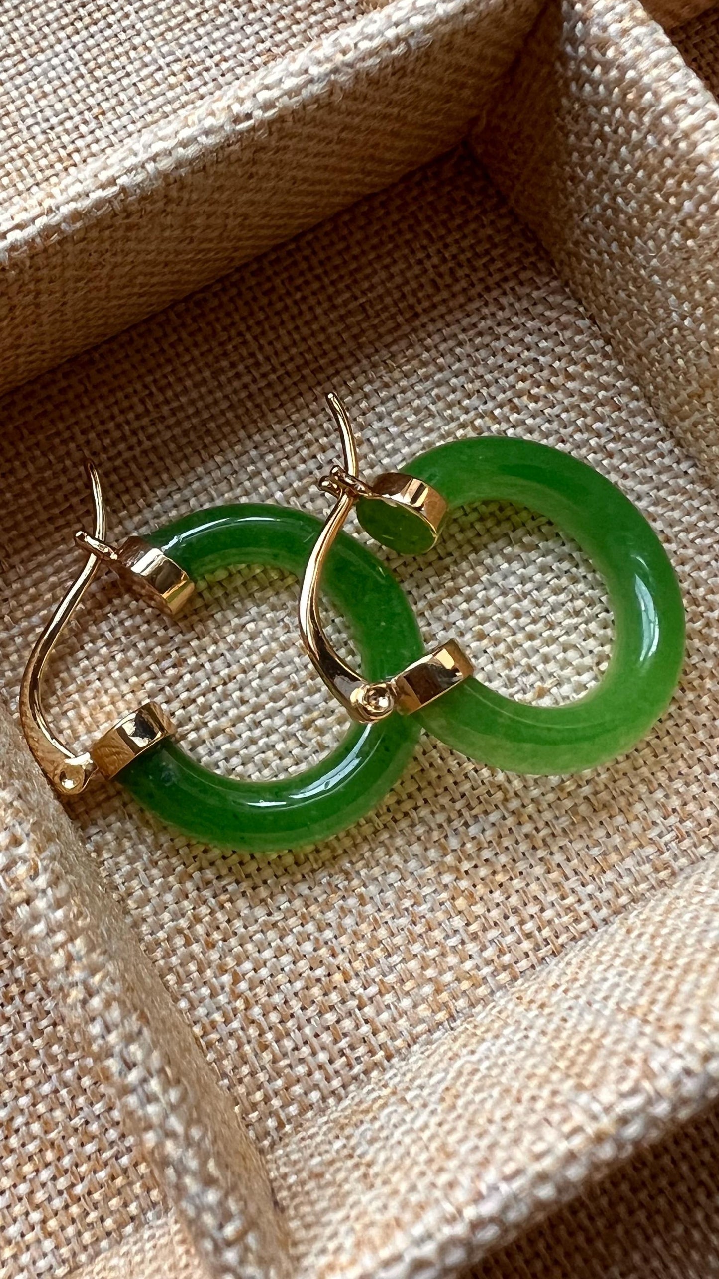 Green Jade Hoop Earrings: 18Kt Gold Filled, Gemstone Statement Earrings Boho Chic Jewelry,Girlfriend Gift