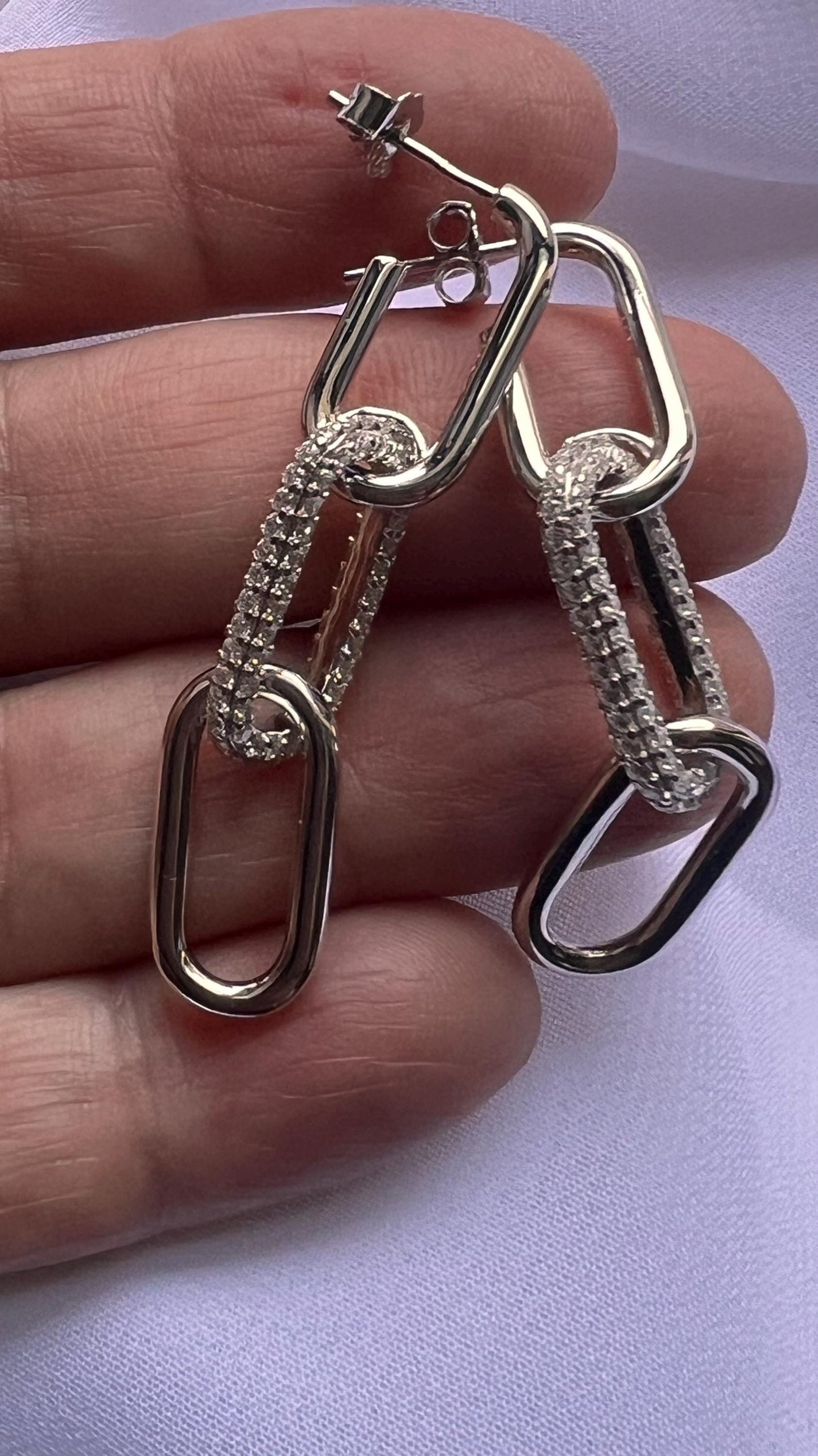 Dangle link earrings ,paperclip earrings,link chain earrings,pave link hoop earrings,geometric earrings,dangle earrings,gift for her