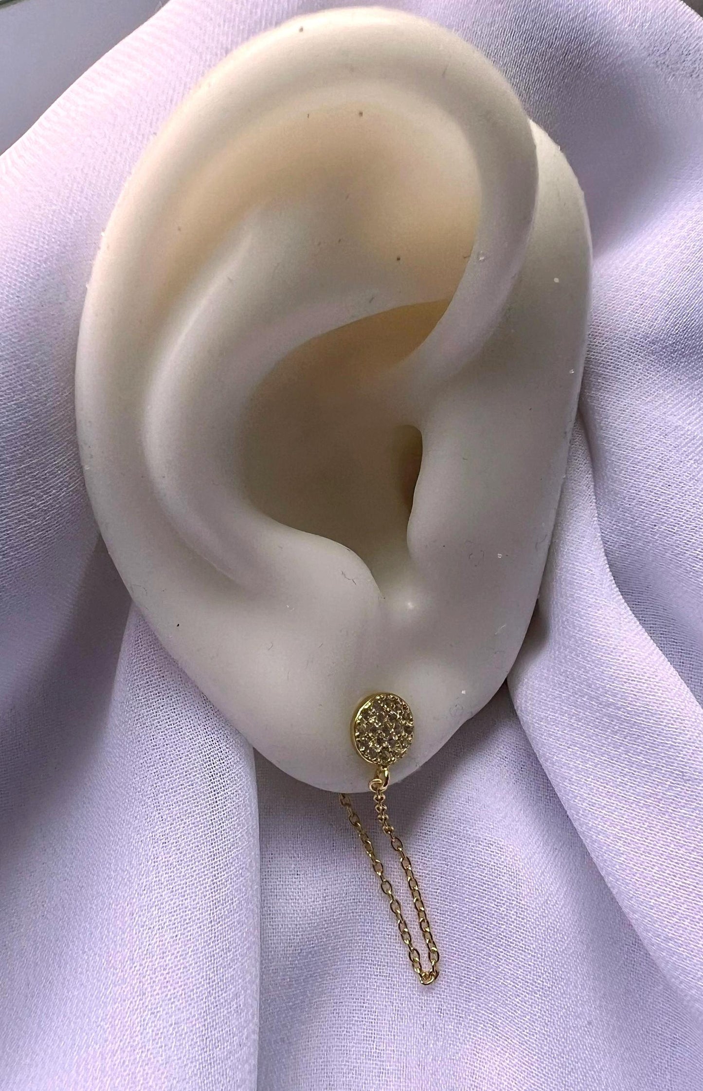 Gold Plated Chain Dangle Earrings: CZ Circle Studs