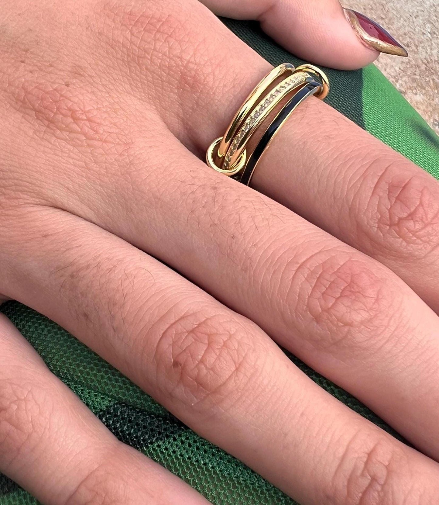 Gold Plated Interlock Ring with CZ,Multi link Connected Ring,Chunky Ring,Interlinked Gold Ring,Interlocking Silver Ring