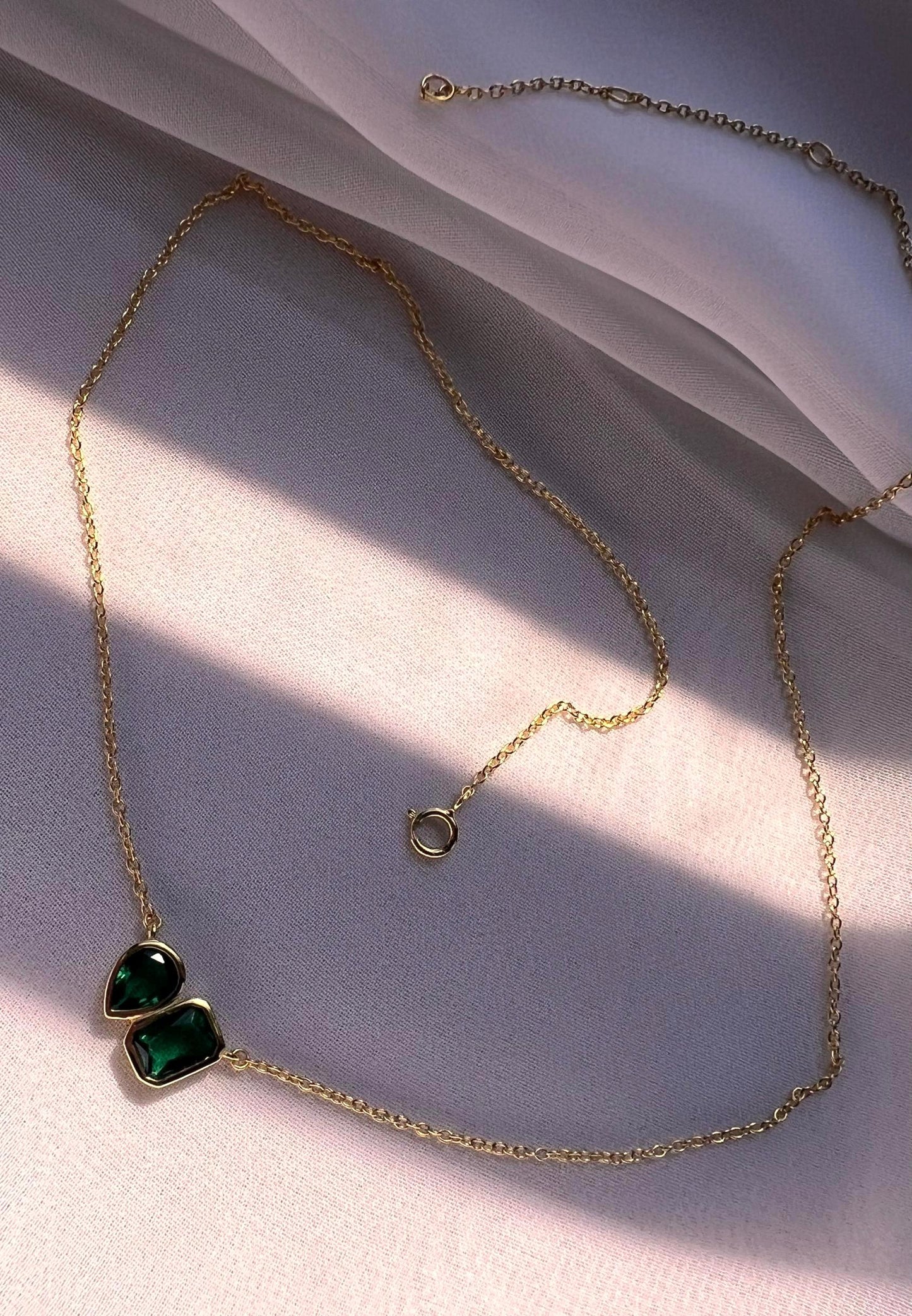 Emerald pendant necklace,solitaire necklace,cubic zirconia necklace,dainty necklace,stackable necklace,gift for her